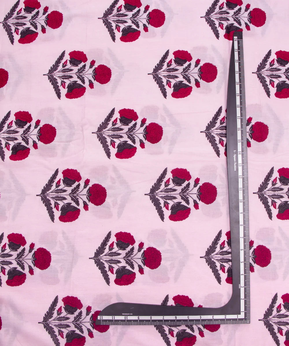Jaipuri Screen Light Pink Mughal Print Pure Cotton Fabric
