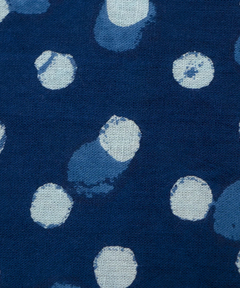 Jaipuri Screen Printed Indigo Blue Polka Dot Pure Cotton Fabric