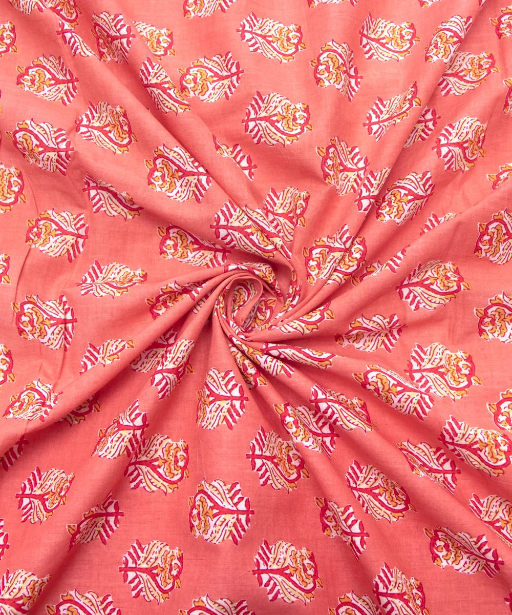 Jaipuri Screen Printed Light Orange Pure Cotton Fabric