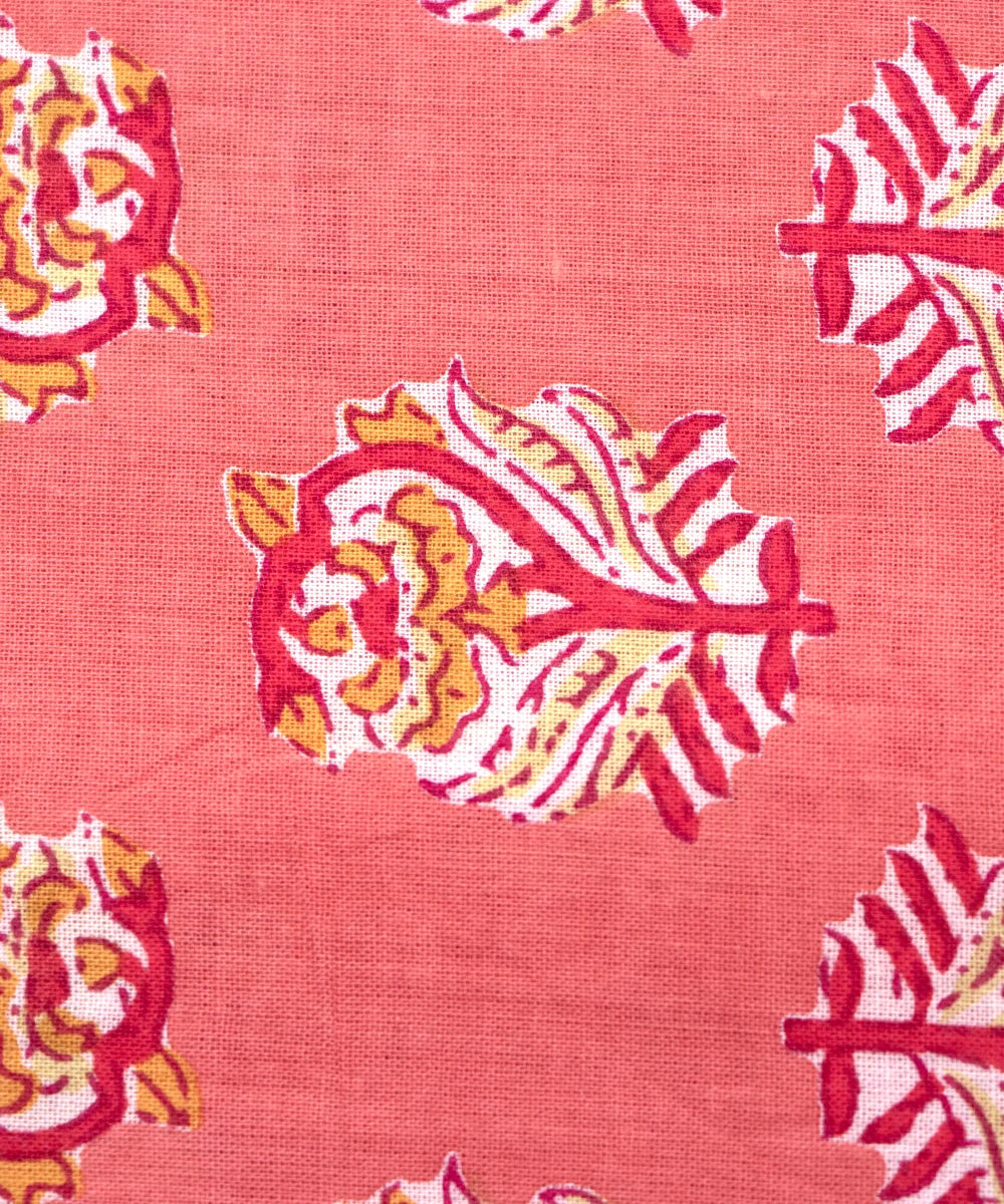 Jaipuri Screen Printed Light Orange Pure Cotton Fabric