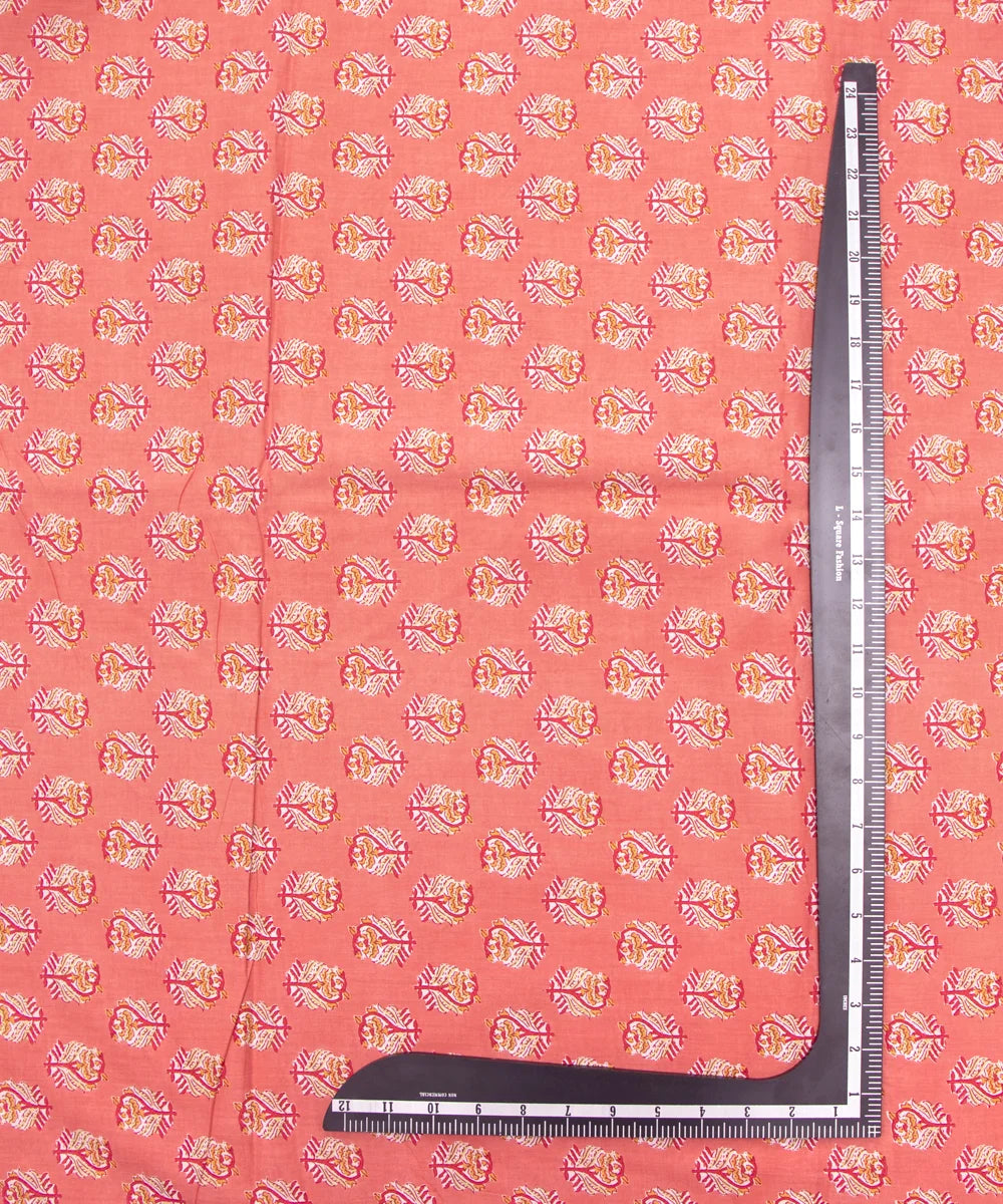 Jaipuri Screen Printed Light Orange Pure Cotton Fabric