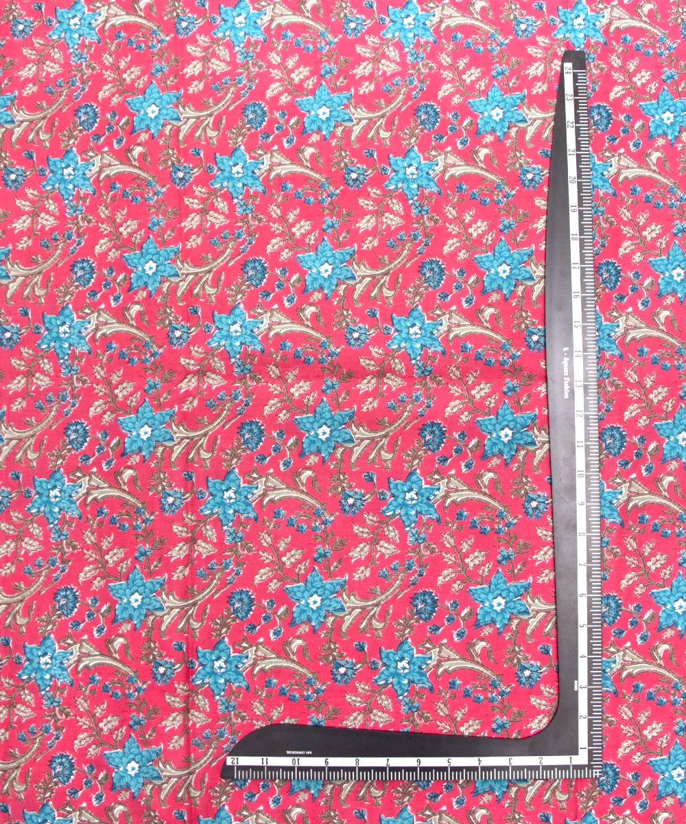 Jaipuri Screen Printed Pink Floral Pure Cotton Fabric