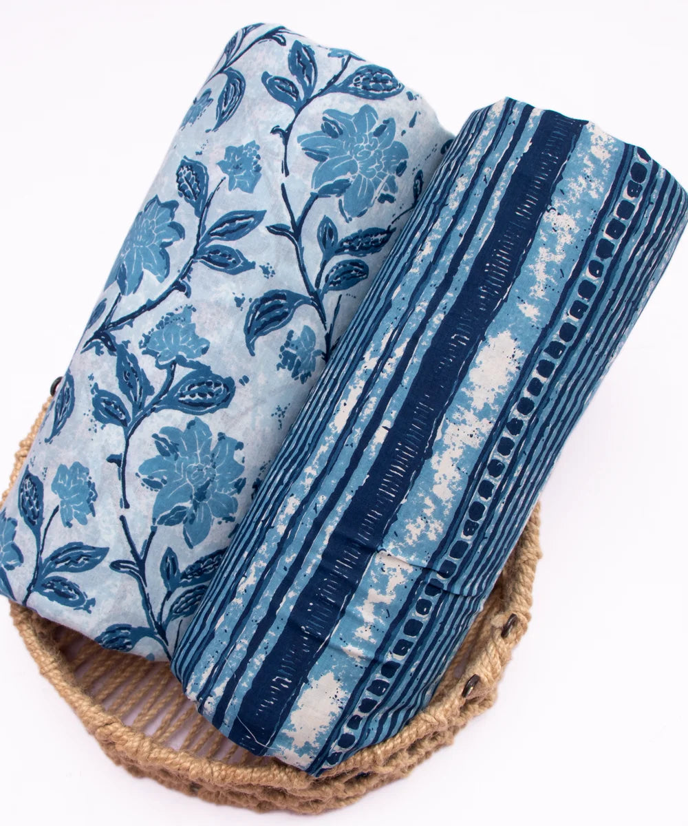 Screen Blue Printed Pure Cotton Fabric Set  ( Top and bottom 2.5 meter each )