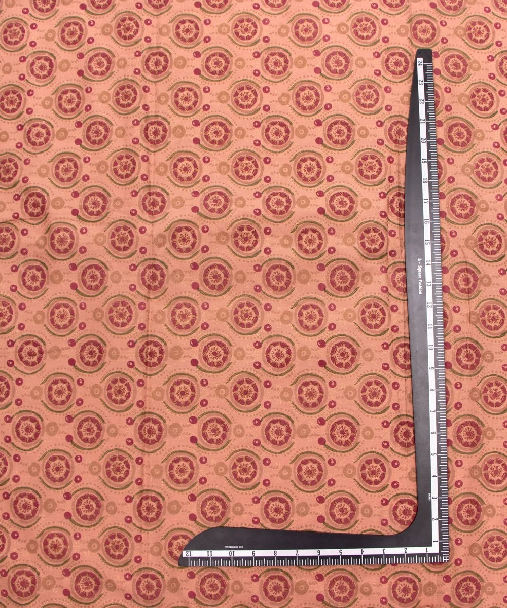 Screen Peach Dye Gold Printed Pure Cotton Fabric Set  ( Top and bottom 2.5 meter each )