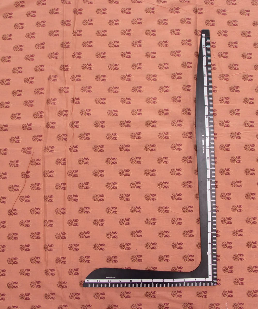 Screen Peach Dye Gold Printed Pure Cotton Fabric Set  ( Top and bottom 2.5 meter each )