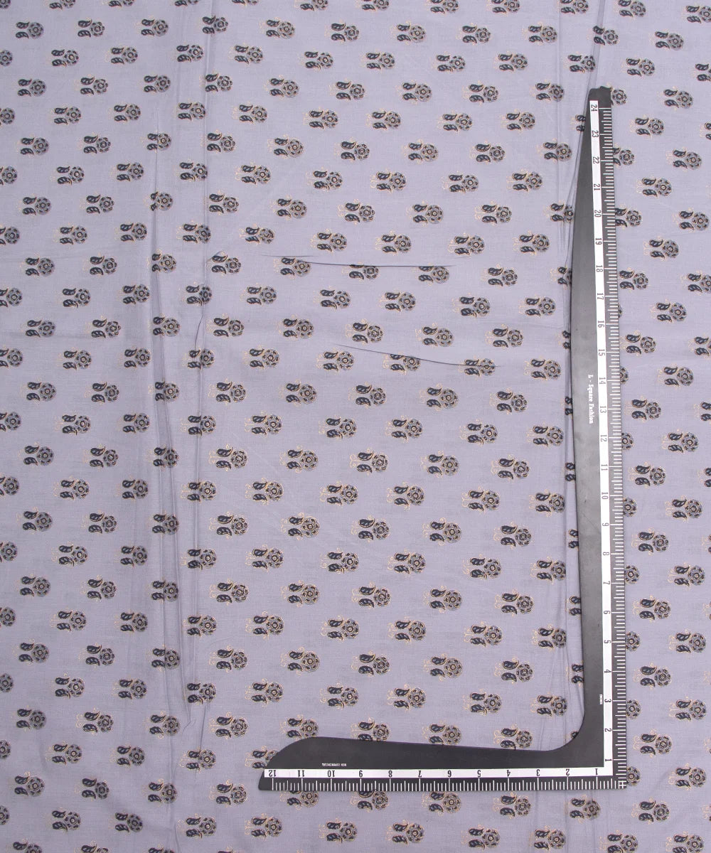 Screen Grey Gold Foil Printed Pure Cotton Fabric Set  ( Top and bottom 2.5 meter each )