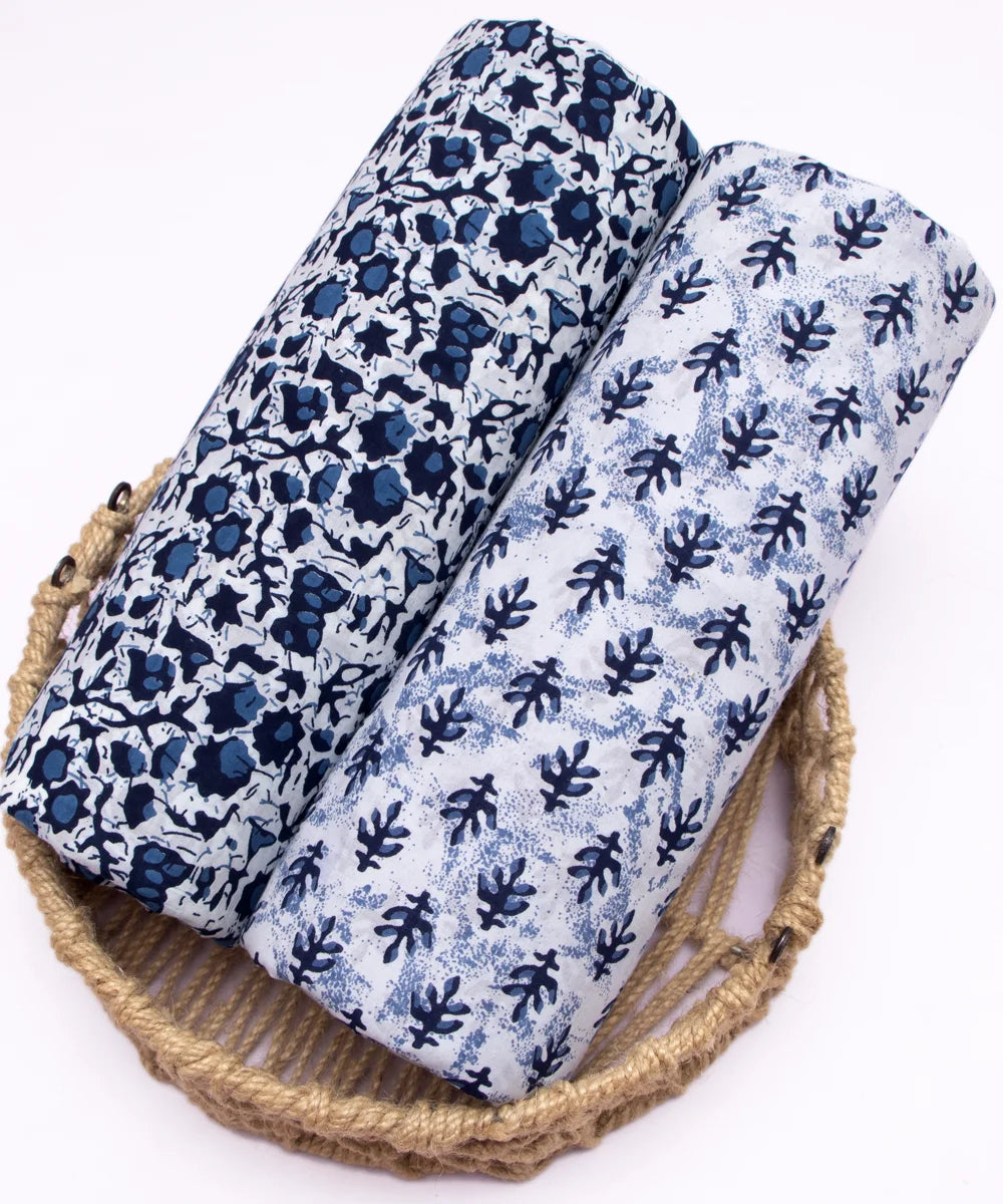 Screen Blue & White Printed Pure Cotton Fabric Set  ( Top and bottom 2.5 meter each )