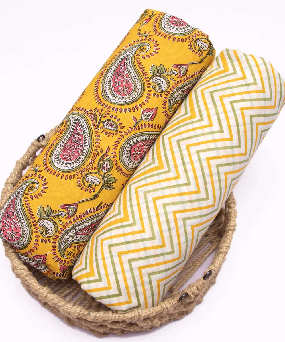 Screen Yellow Printed Pure Cotton Fabric Set  ( Top and bottom 2.5 meter each )