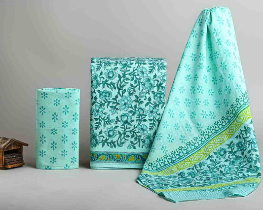 Handblock Jaipuri Pure Cotton Salwar Suit With Mulmul Dupatta