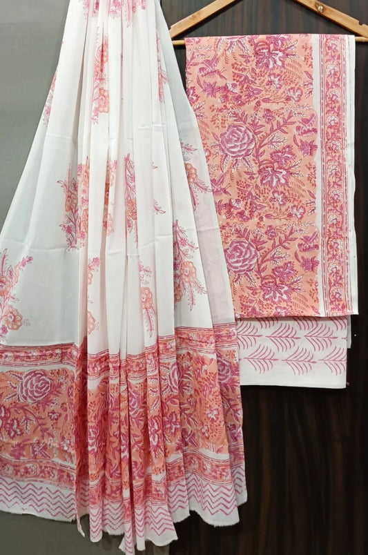 Screen Peach Cotton Salwar Suit With Mulmul Dupatta