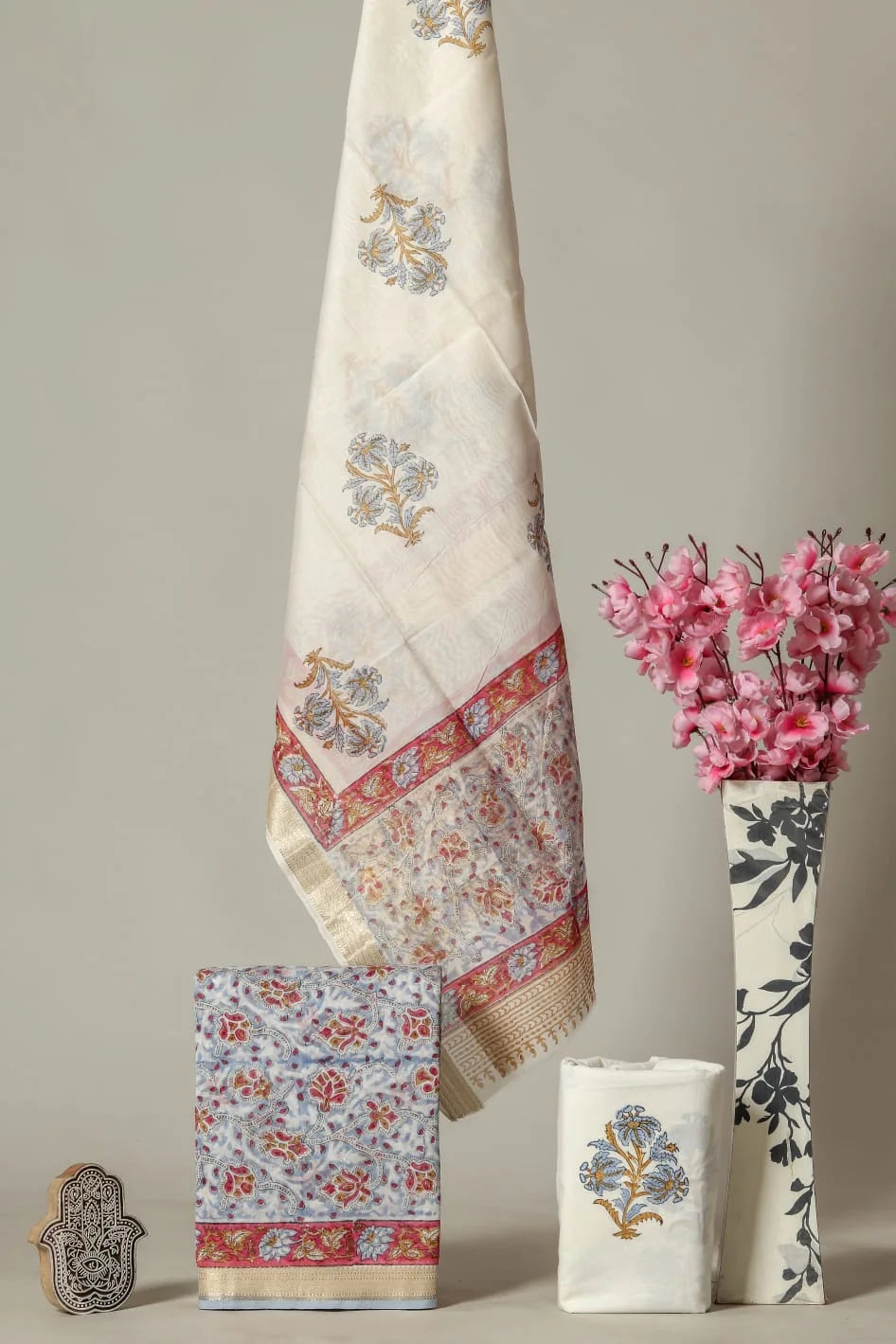 Handblock Printed Floral Maheshwari Silk Salwar Suit Sets