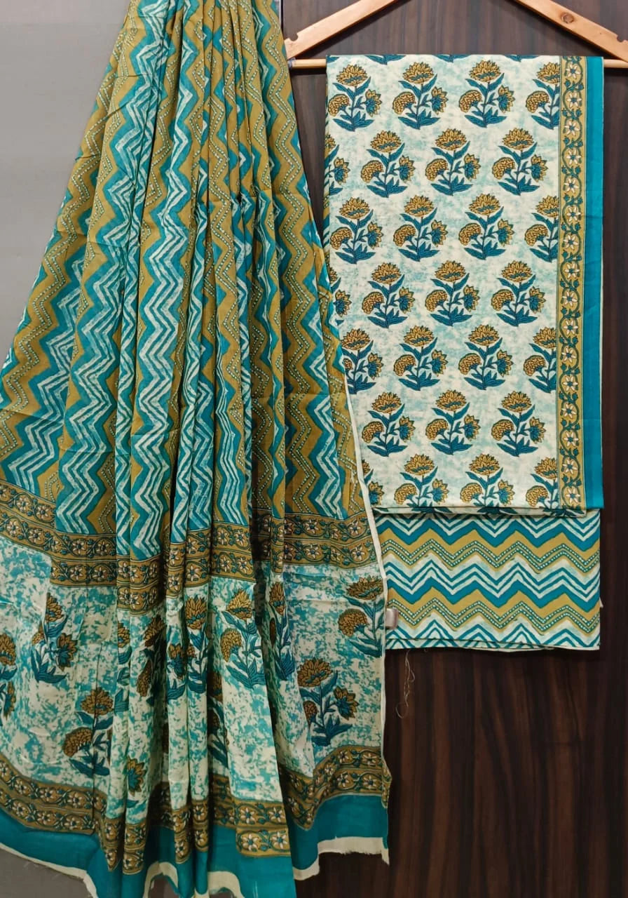 Unstitched Pure Cotton Dupatta Suits Online Fabric Bazaar