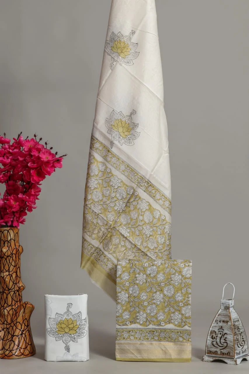 Handblock Printed Floral Maheshwari Silk Salwar Suit Sets