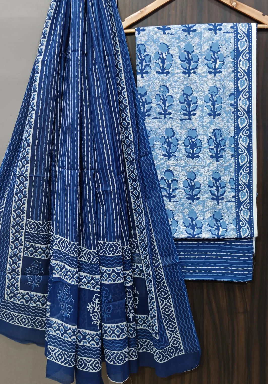 Screen Printed Unstitched Cotton Salwar Suit With Mulmul Dupatta