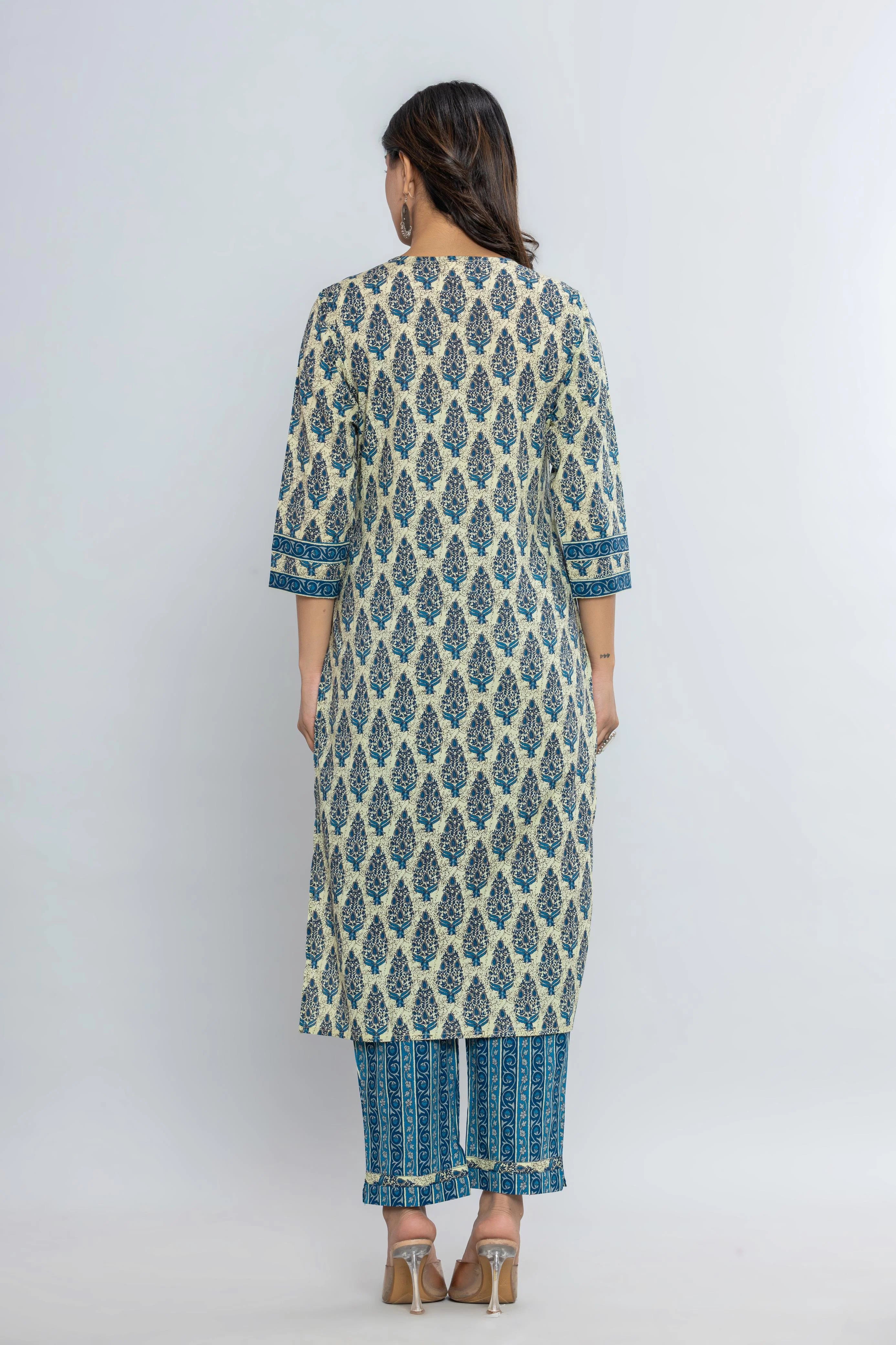 Latest Printed Pure Cotton Straight Kurti Pant Dupatta Set