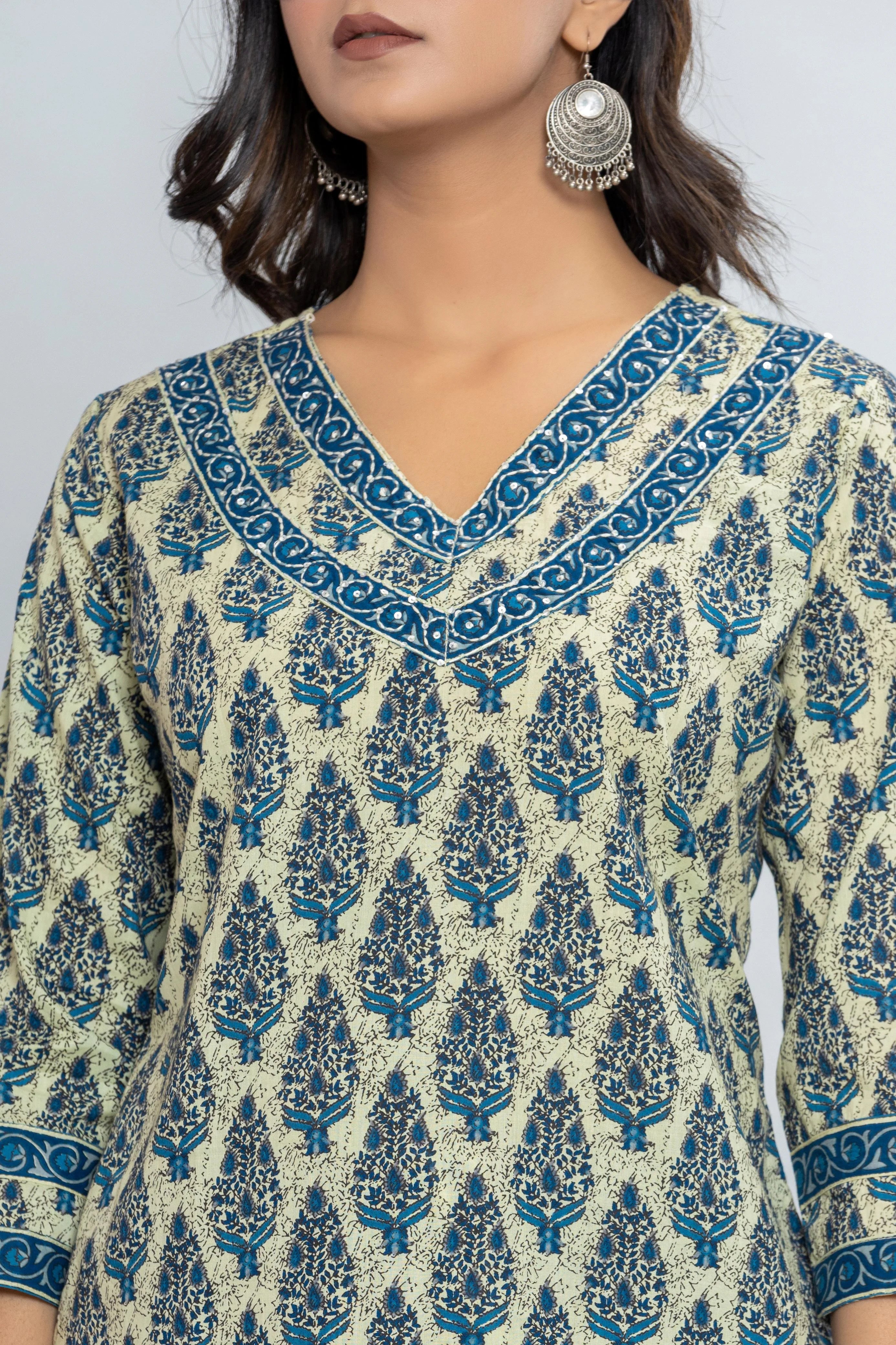 Latest Printed Pure Cotton Straight Kurti Pant Dupatta Set