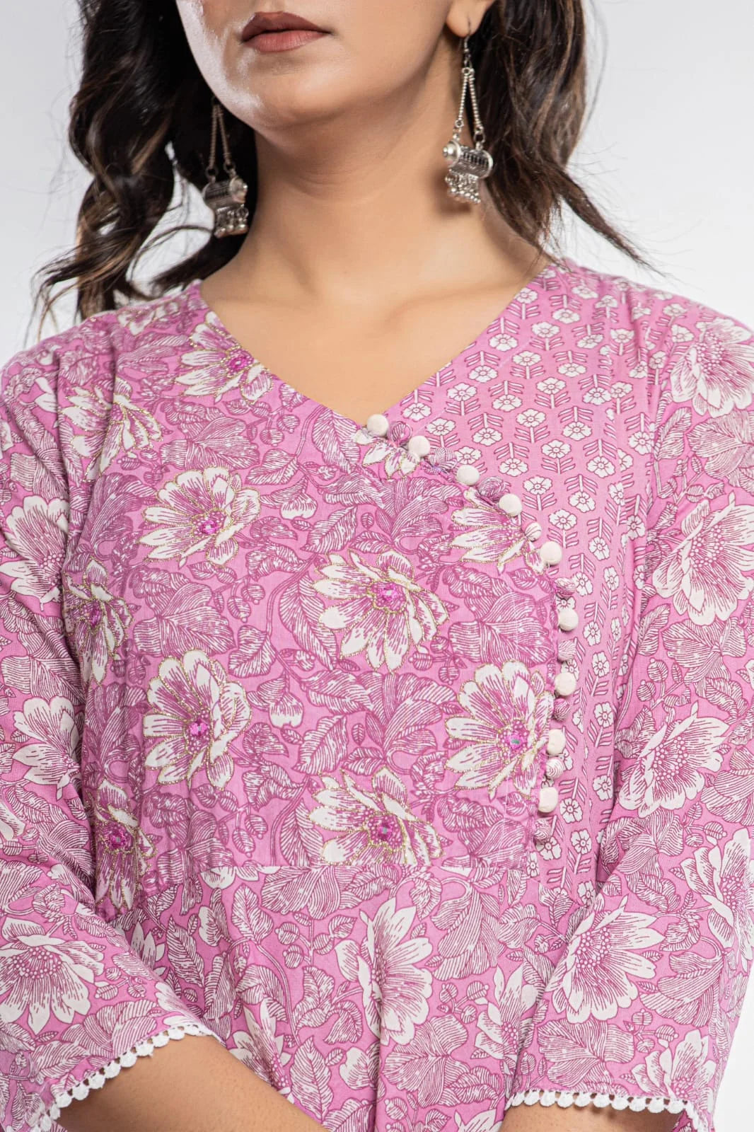 Latest Printed Pure Cotton Umbrella Cut Kurti Pant Dupatta Set