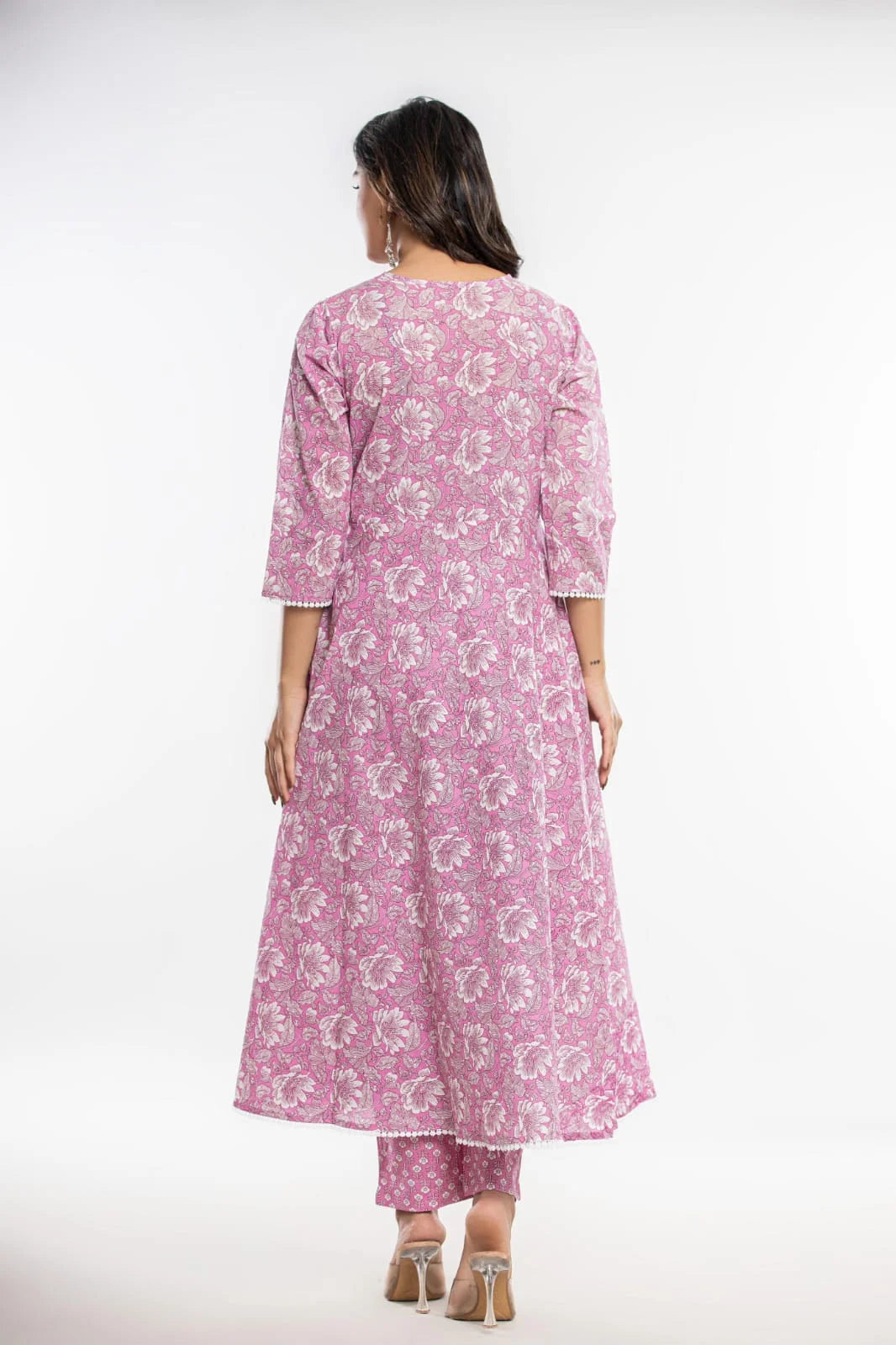 Latest Printed Pure Cotton Umbrella Cut Kurti Pant Dupatta Set