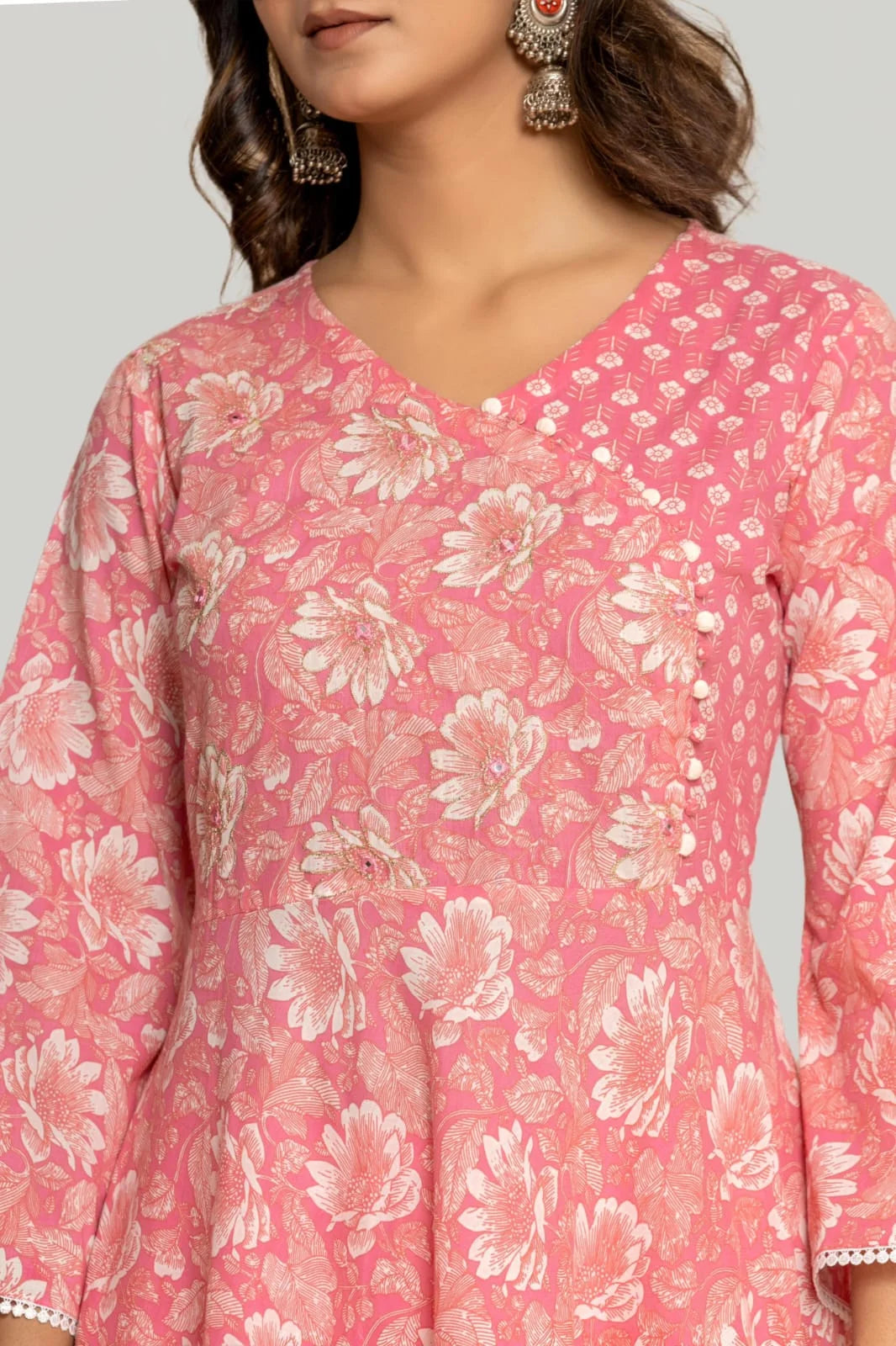 Latest Printed Pure Cotton Umbrella Cut Kurti Pant Dupatta Set