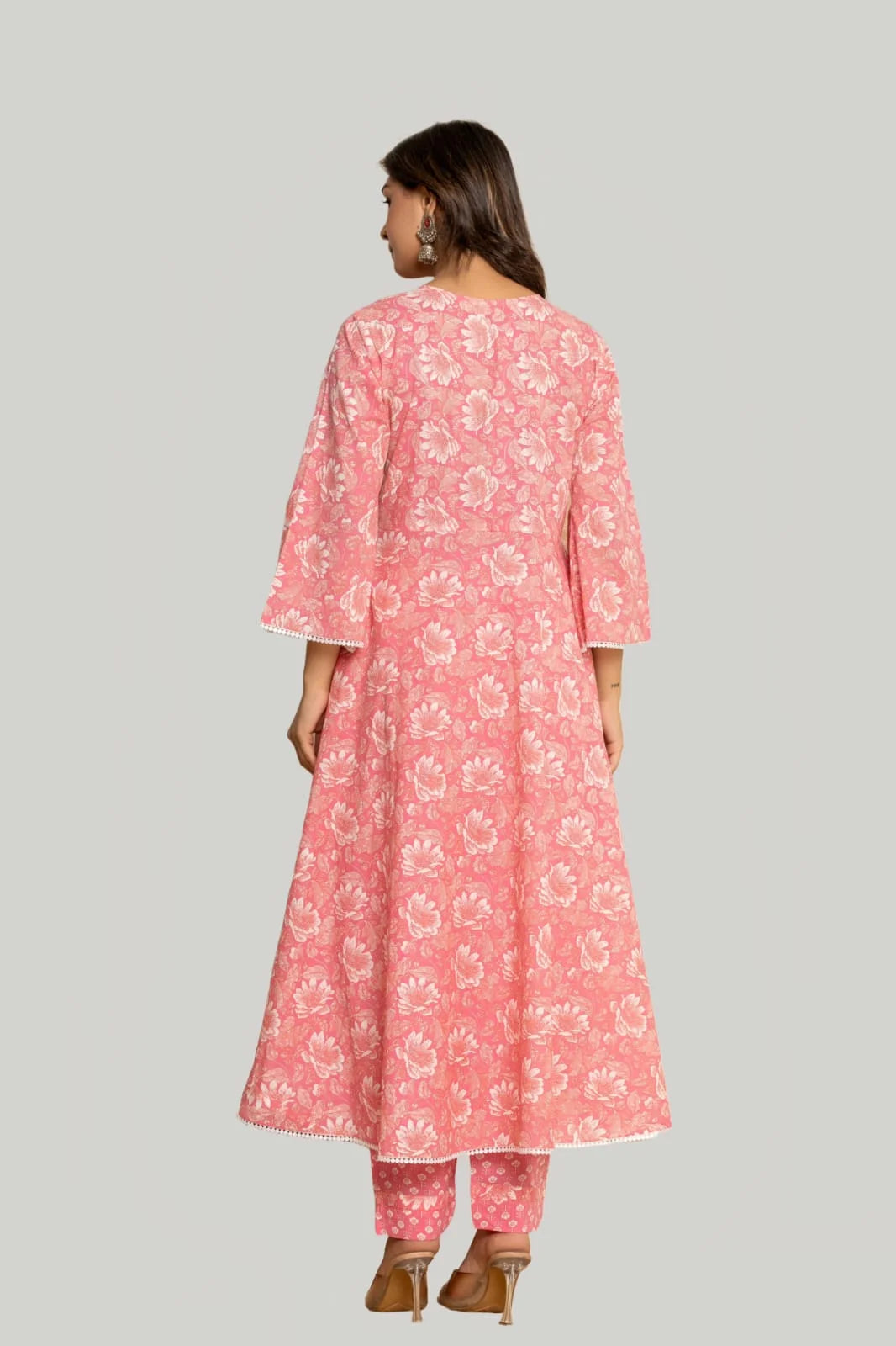 Latest Printed Pure Cotton Umbrella Cut Kurti Pant Dupatta Set