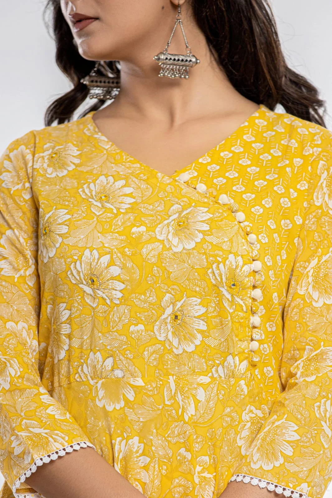 Latest Printed Pure Cotton Umbrella Cut Kurti Pant Dupatta Set