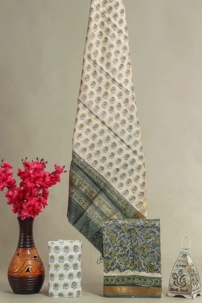 Handblock Printed Maheshwari Silk Salwar Suit Sets