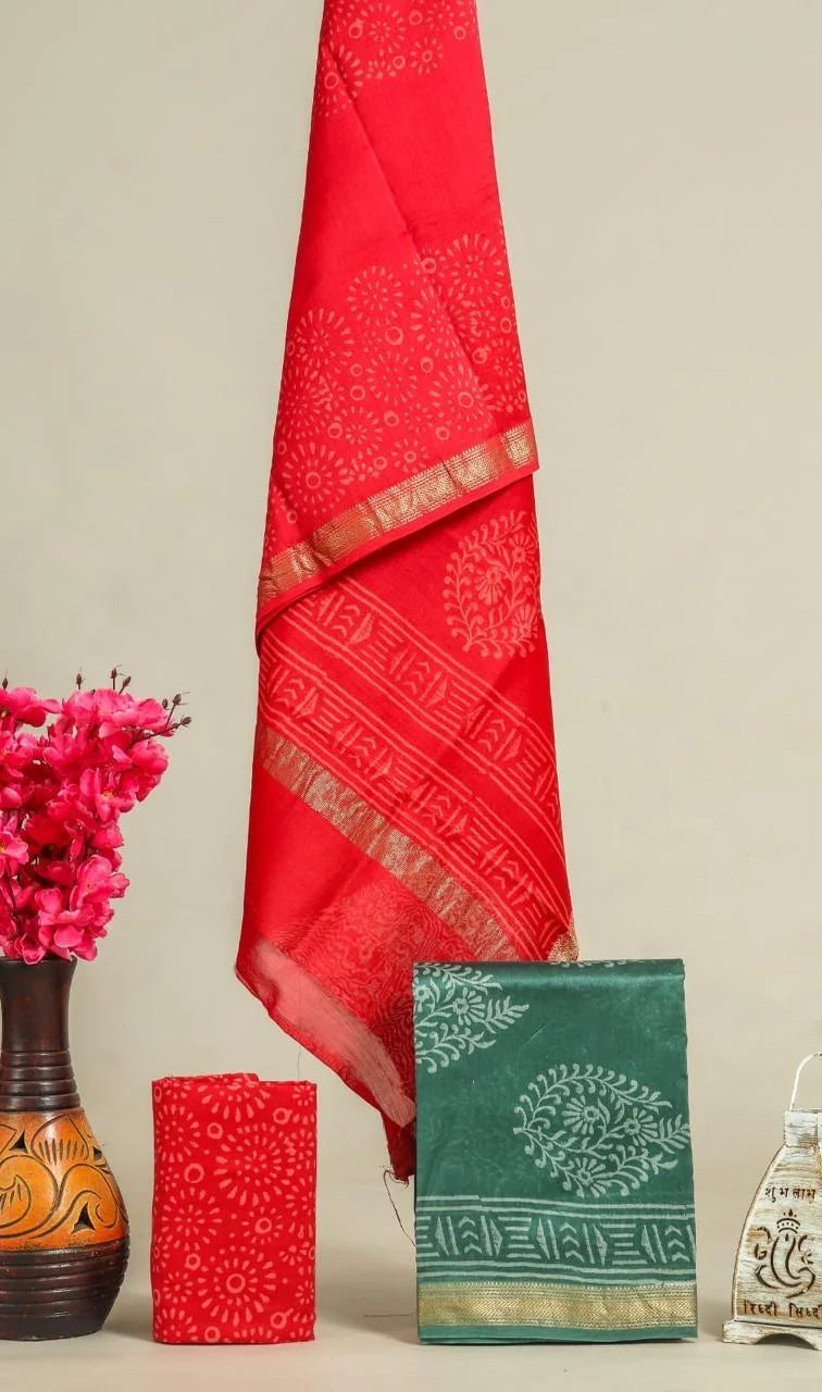 Handblock Printed Maheshwari Silk Salwar Suit Sets