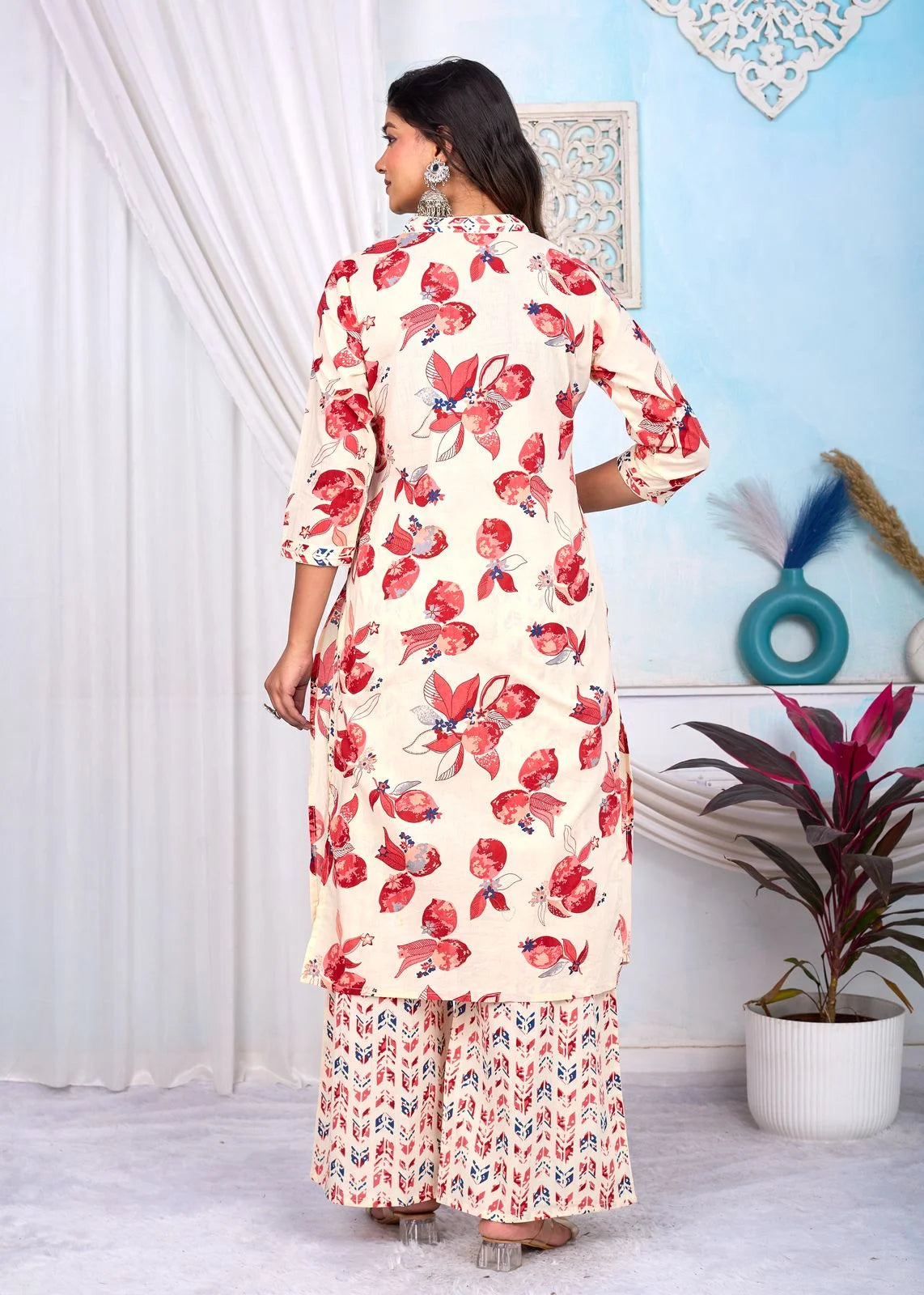 Latest Printed Pure Cotton Straight Kurti Pant Dupatta Set