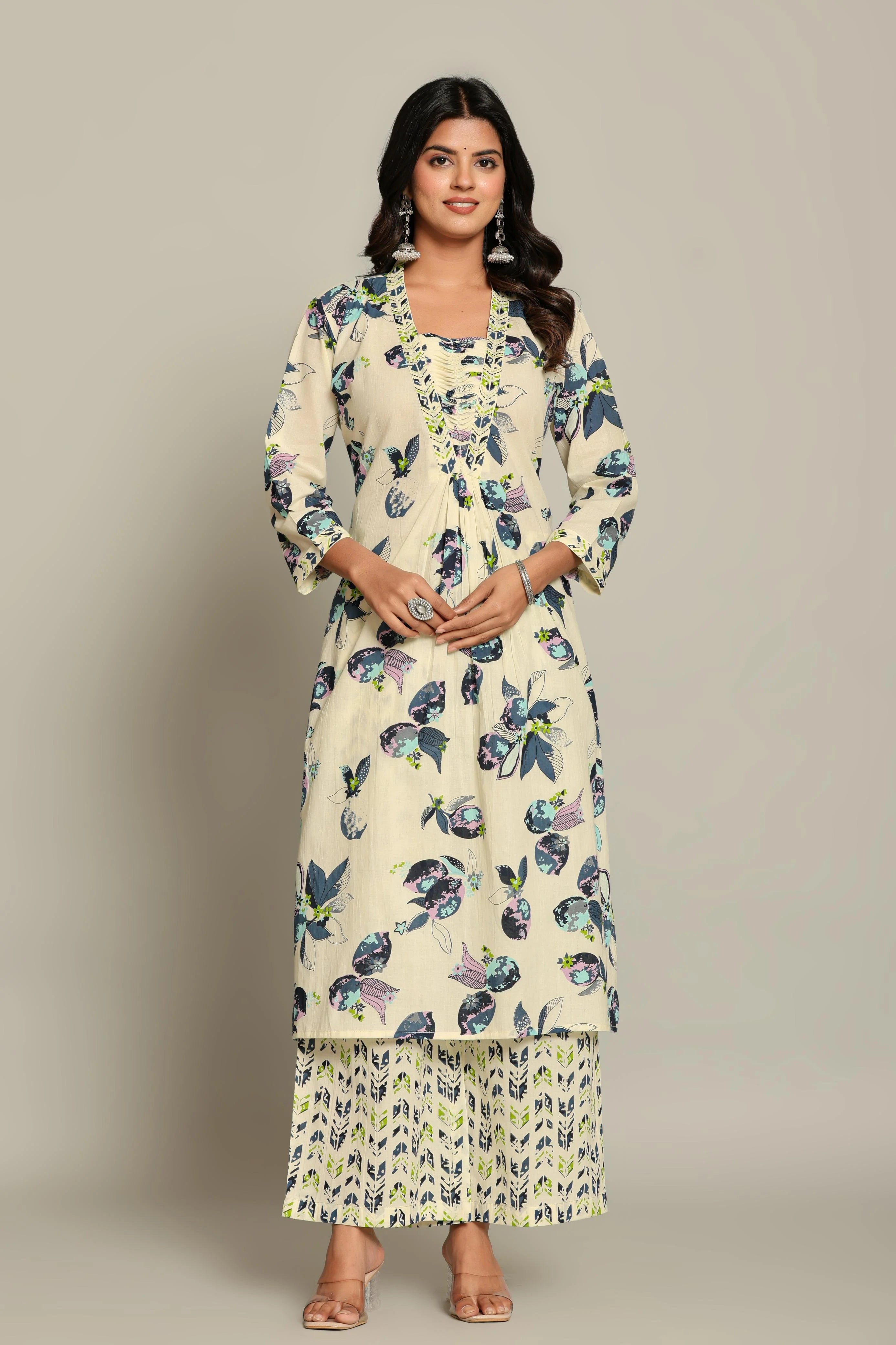 Latest Printed Pure Cotton Straight Kurti Pant Dupatta Set