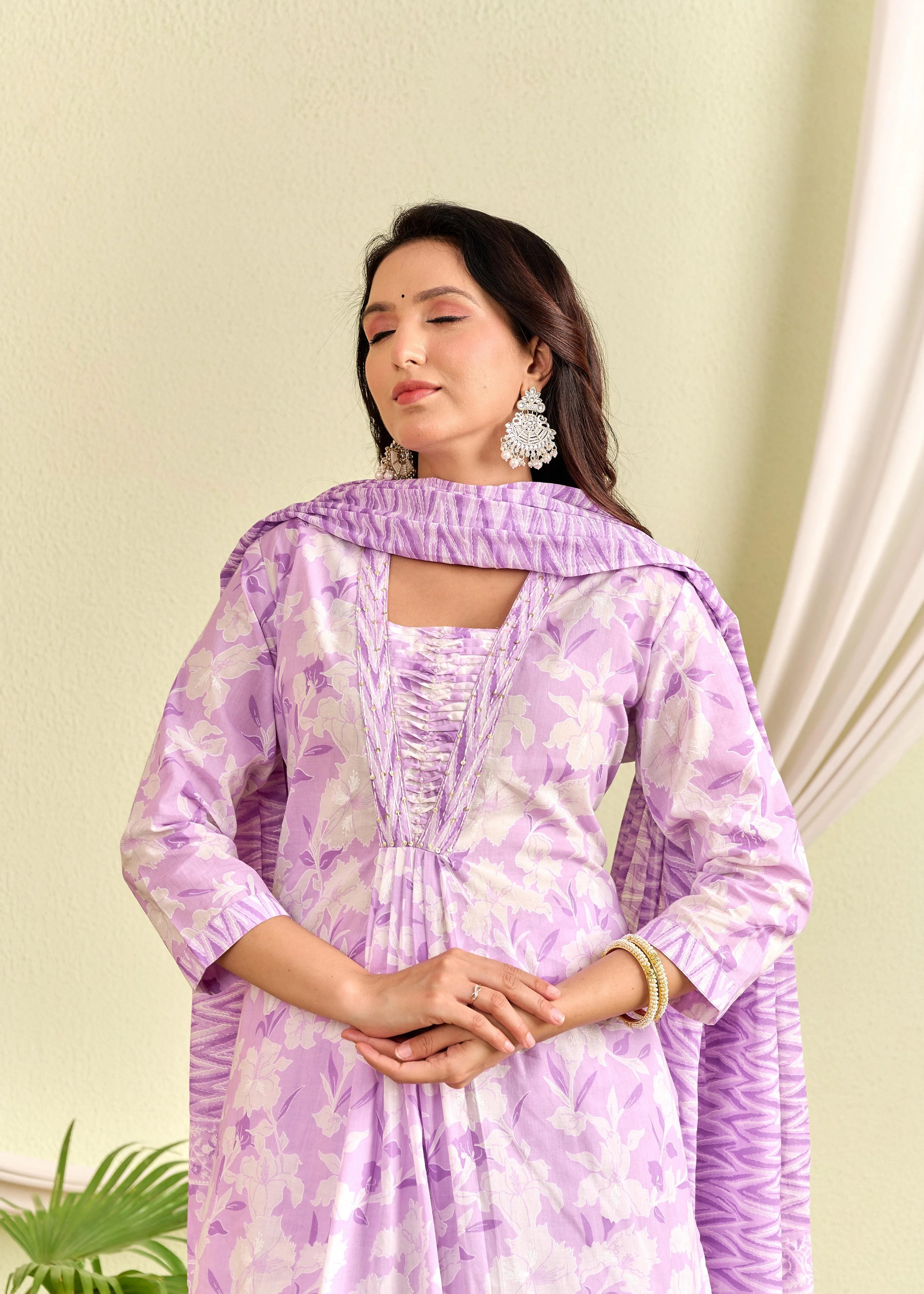 Latest Printed Pure Cotton Straight Kurti Pant Dupatta Set