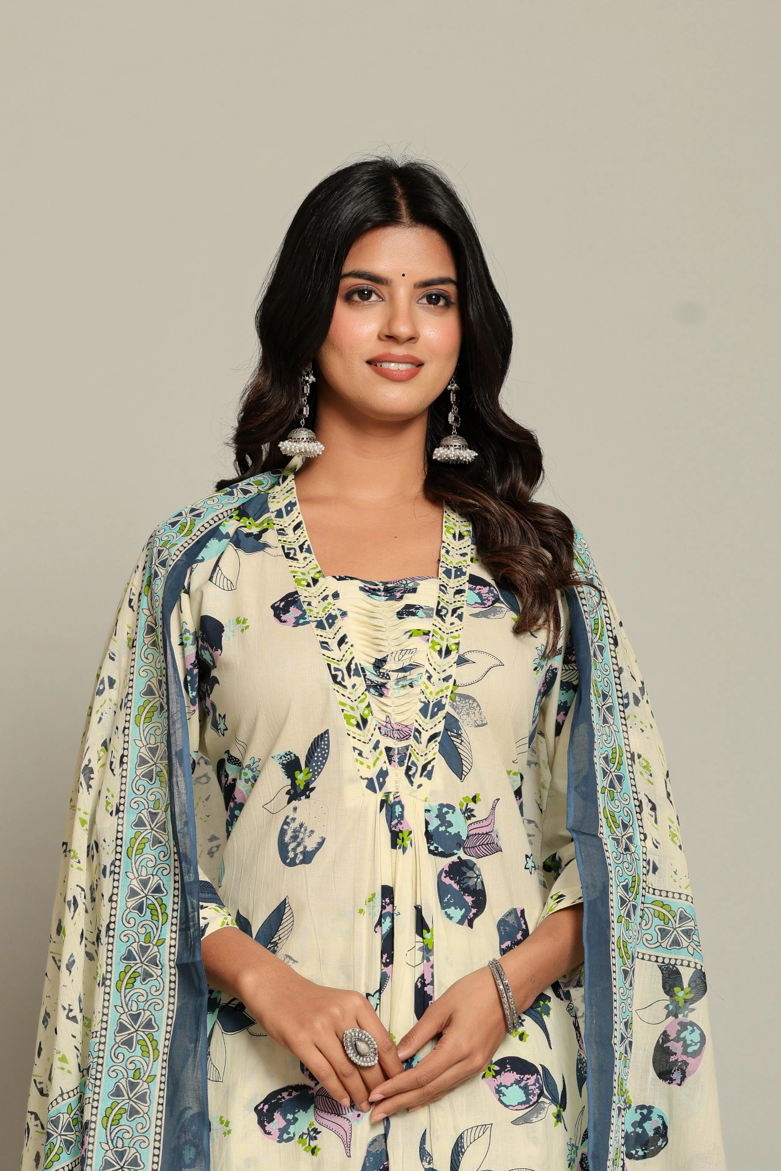 Latest Printed Pure Cotton Straight Kurti Pant Dupatta Set