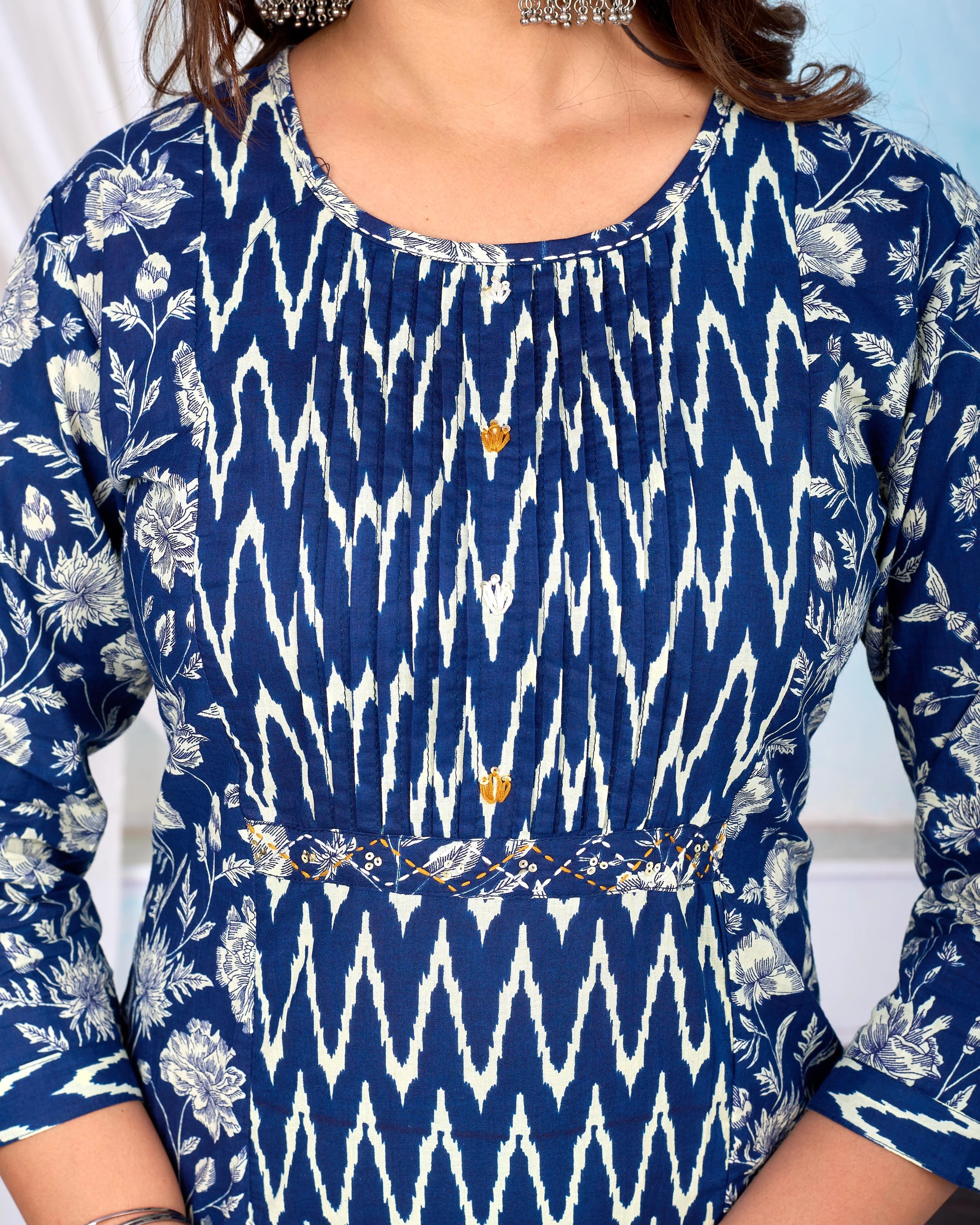 Latest Printed Pure Cotton Straight Kurti Pant Dupatta Set