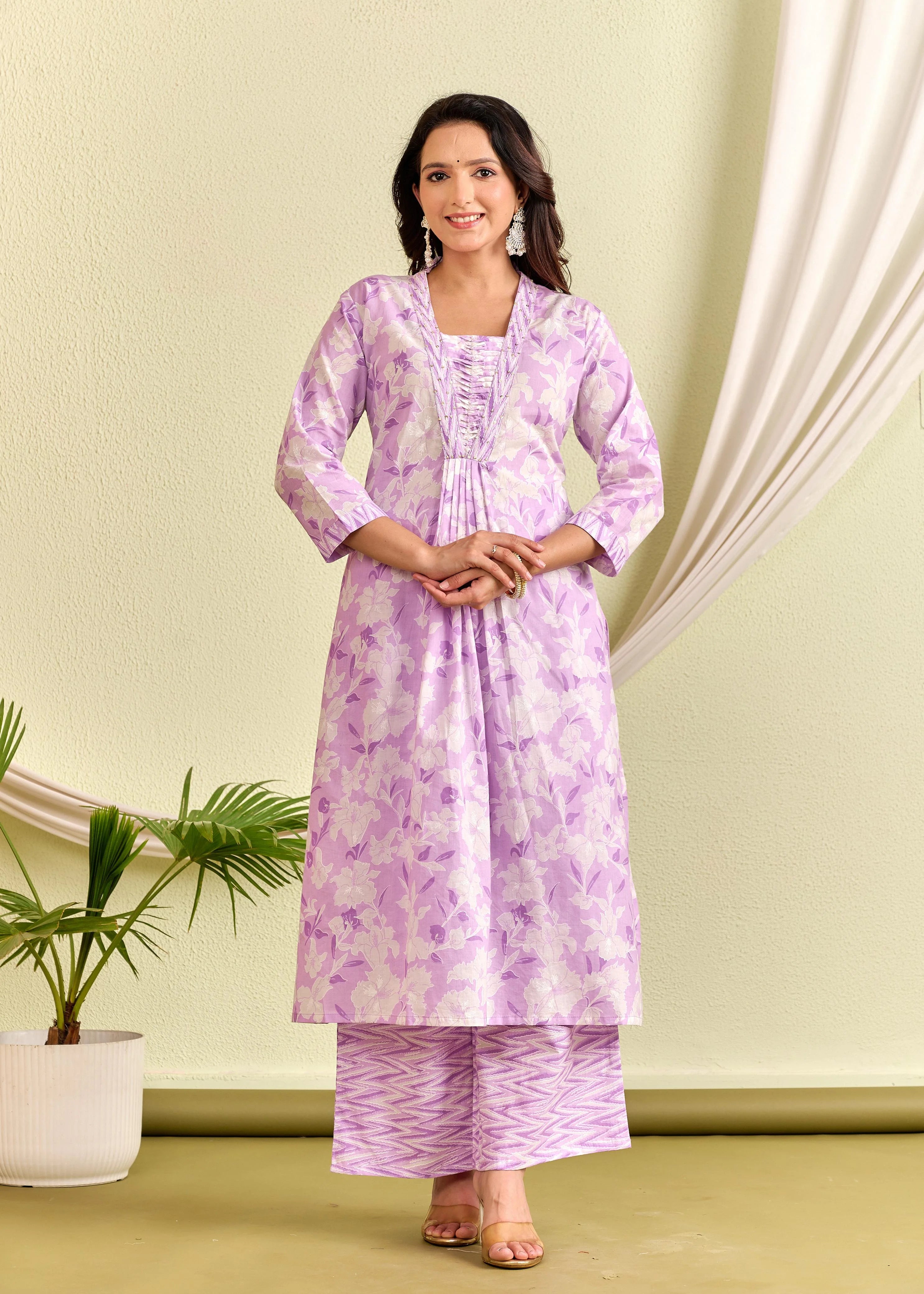 Latest Printed Pure Cotton Straight Kurti Pant Dupatta Set