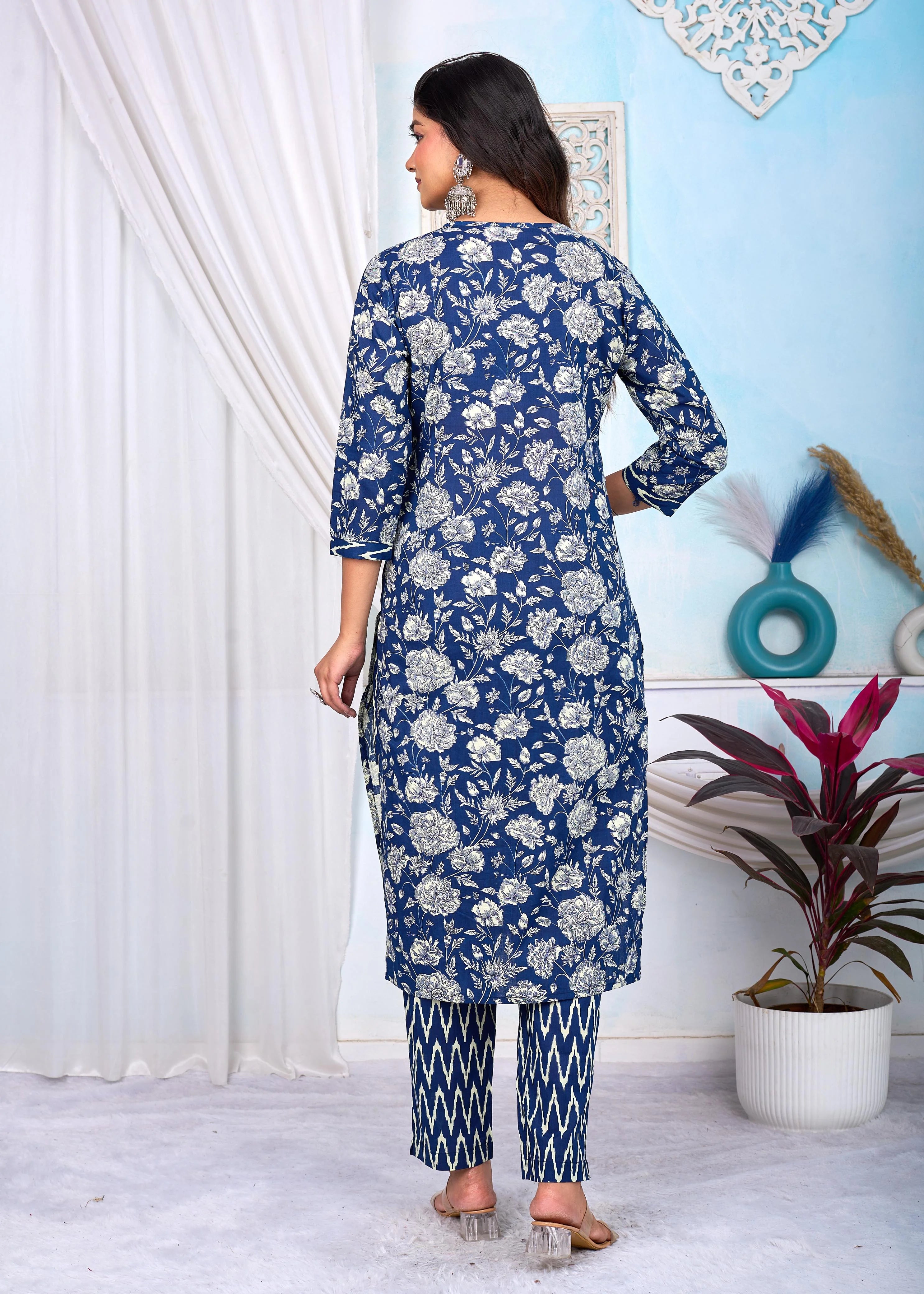Latest Printed Pure Cotton Straight Kurti Pant Dupatta Set