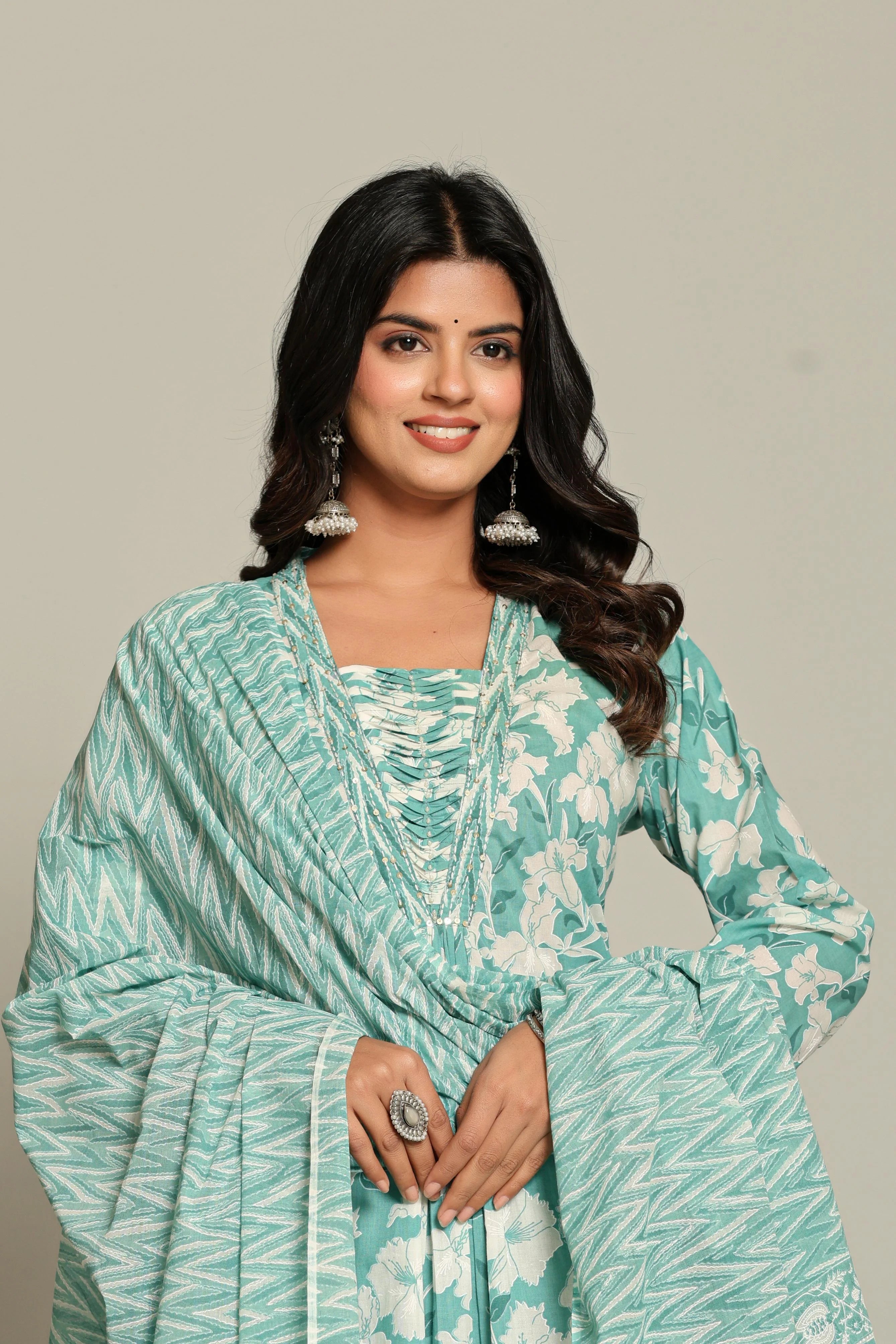 Latest Printed Pure Cotton Straight Kurti Pant Dupatta Set