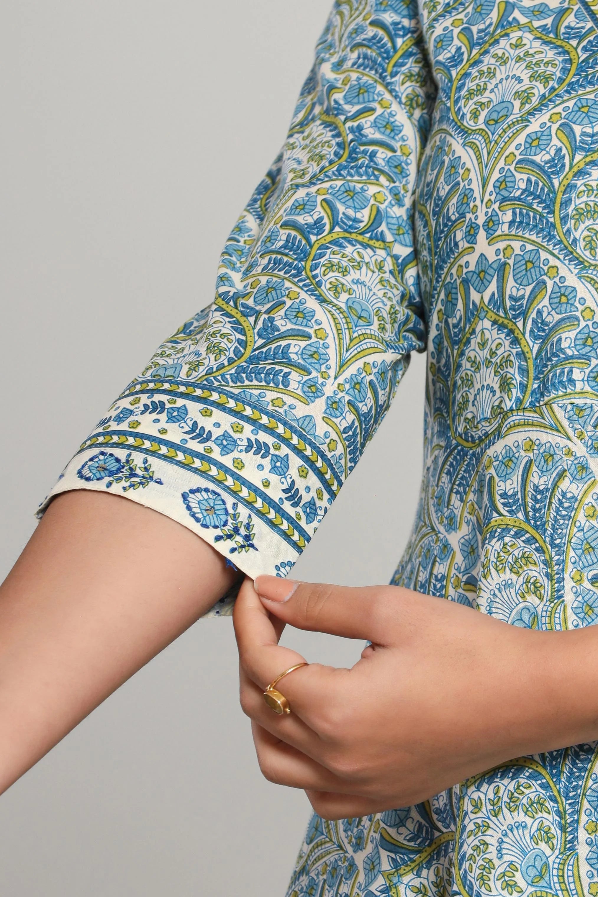 Latest Printed Pure Cotton Umbrella Cut Kurti Pant Dupatta Set