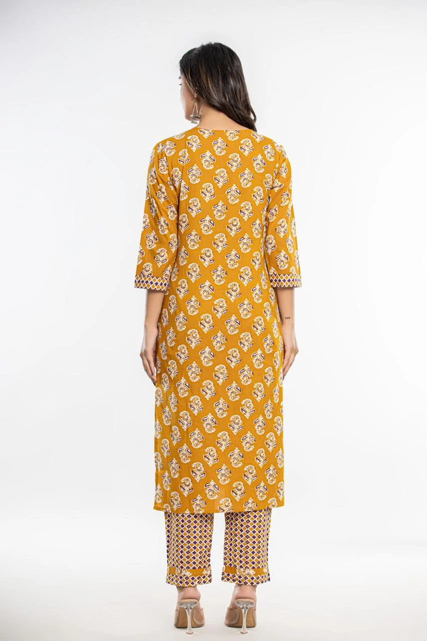 Latest Printed Pure Cotton Straight Kurti Pant Dupatta Set