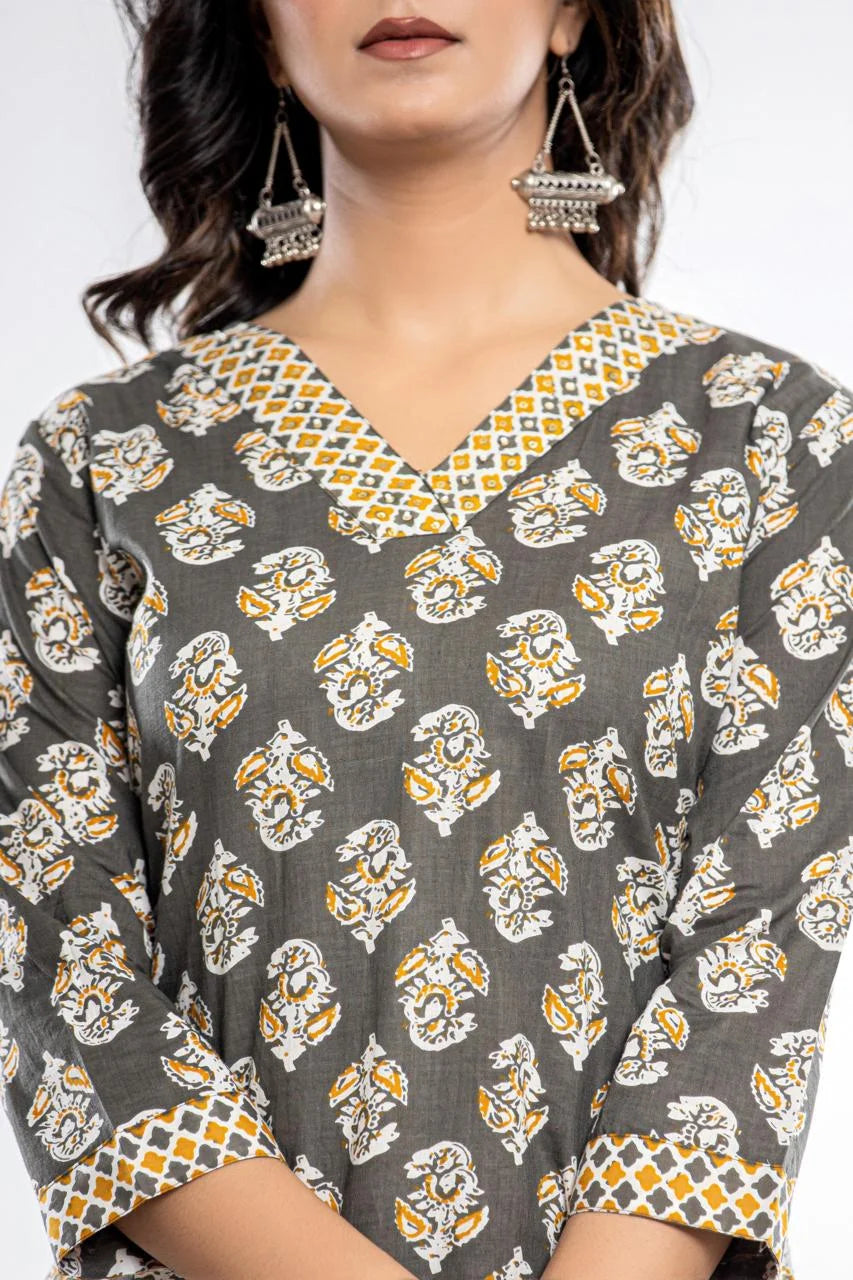 Latest Printed Pure Cotton Straight Kurti Pant Dupatta Set