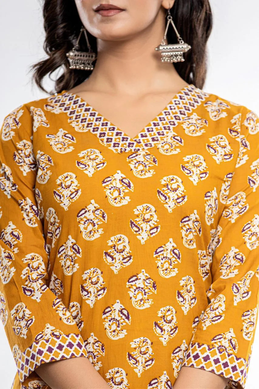 Latest Printed Pure Cotton Straight Kurti Pant Dupatta Set