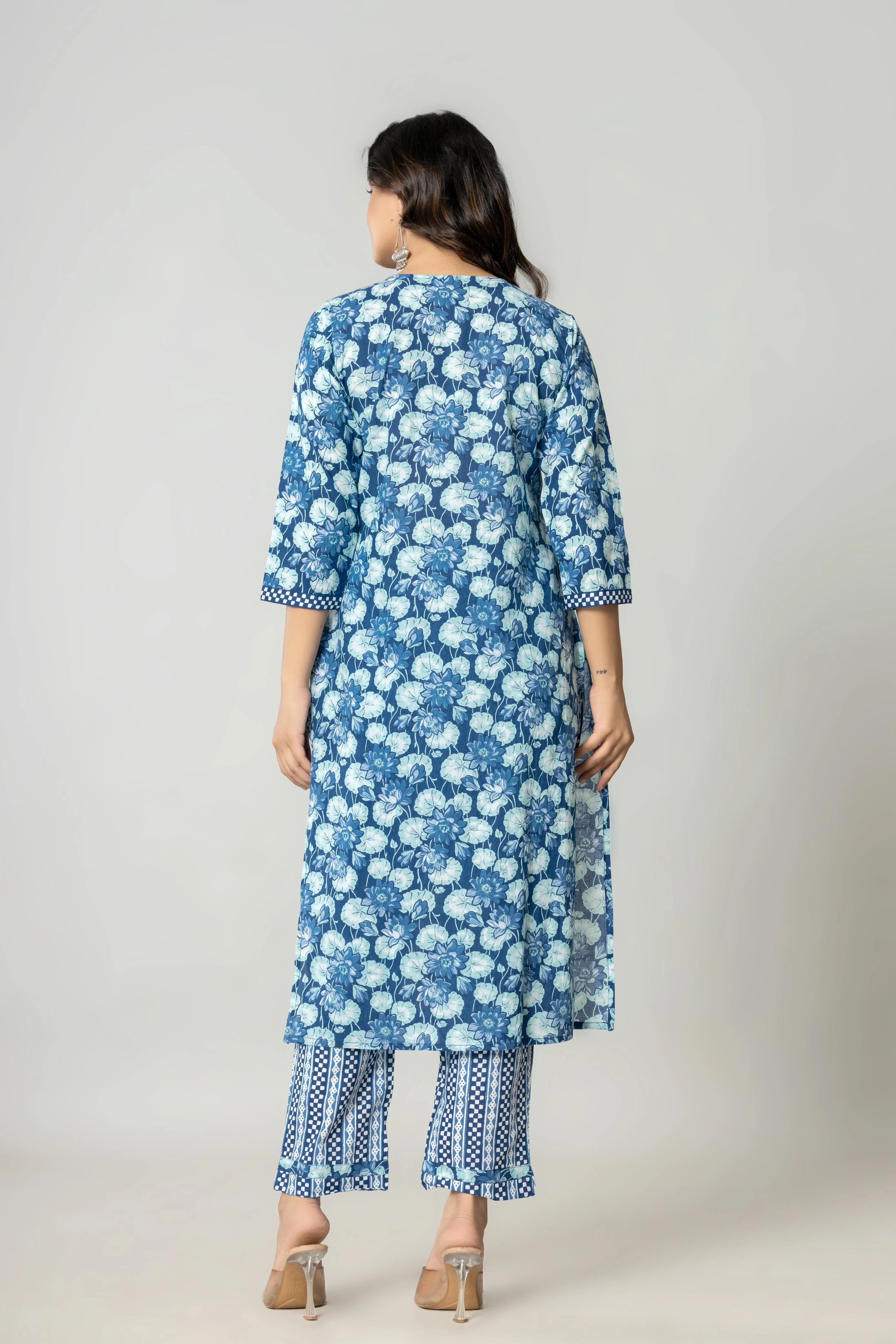 Latest Printed Pure Cotton Straight Kurti Pant Dupatta Set