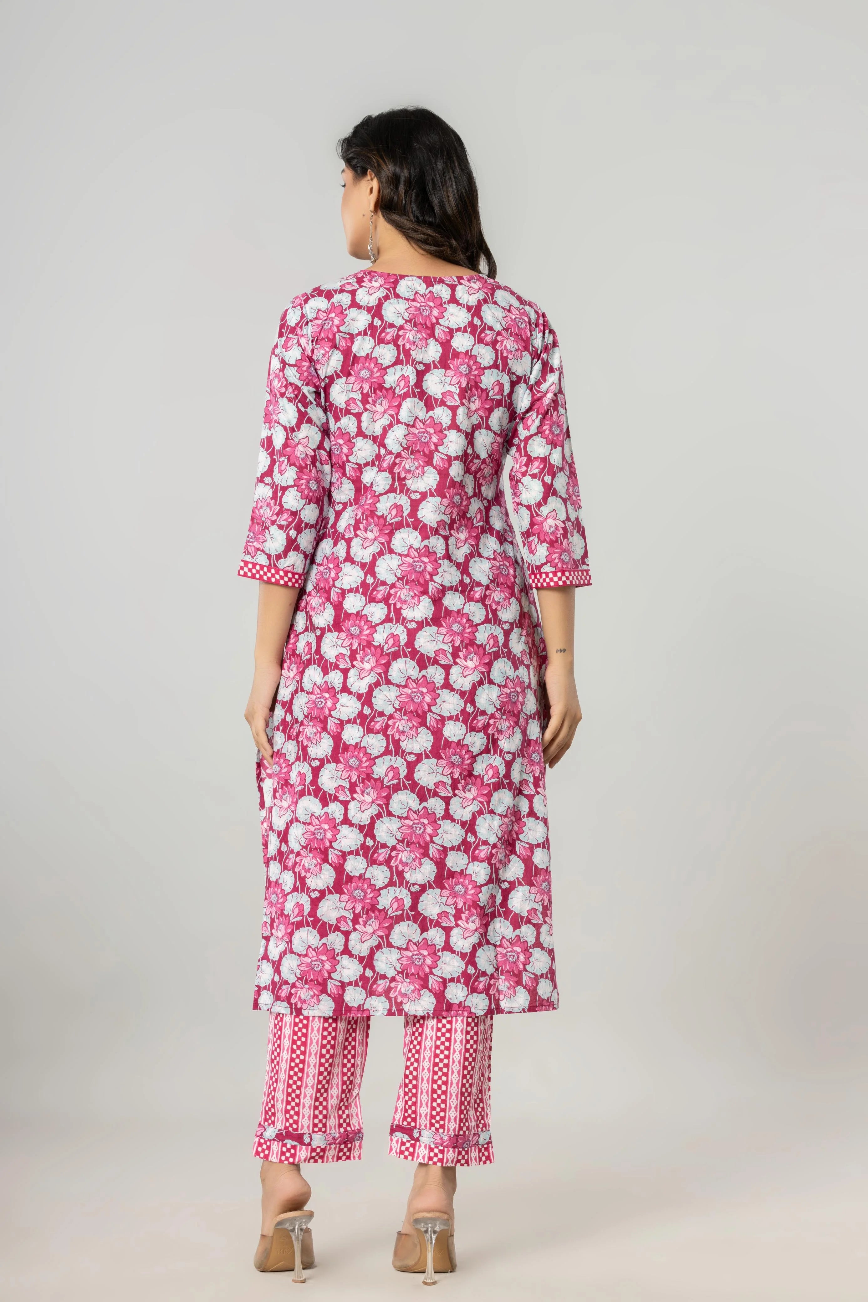 Latest Printed Pure Cotton Straight Kurti Pant Dupatta Set