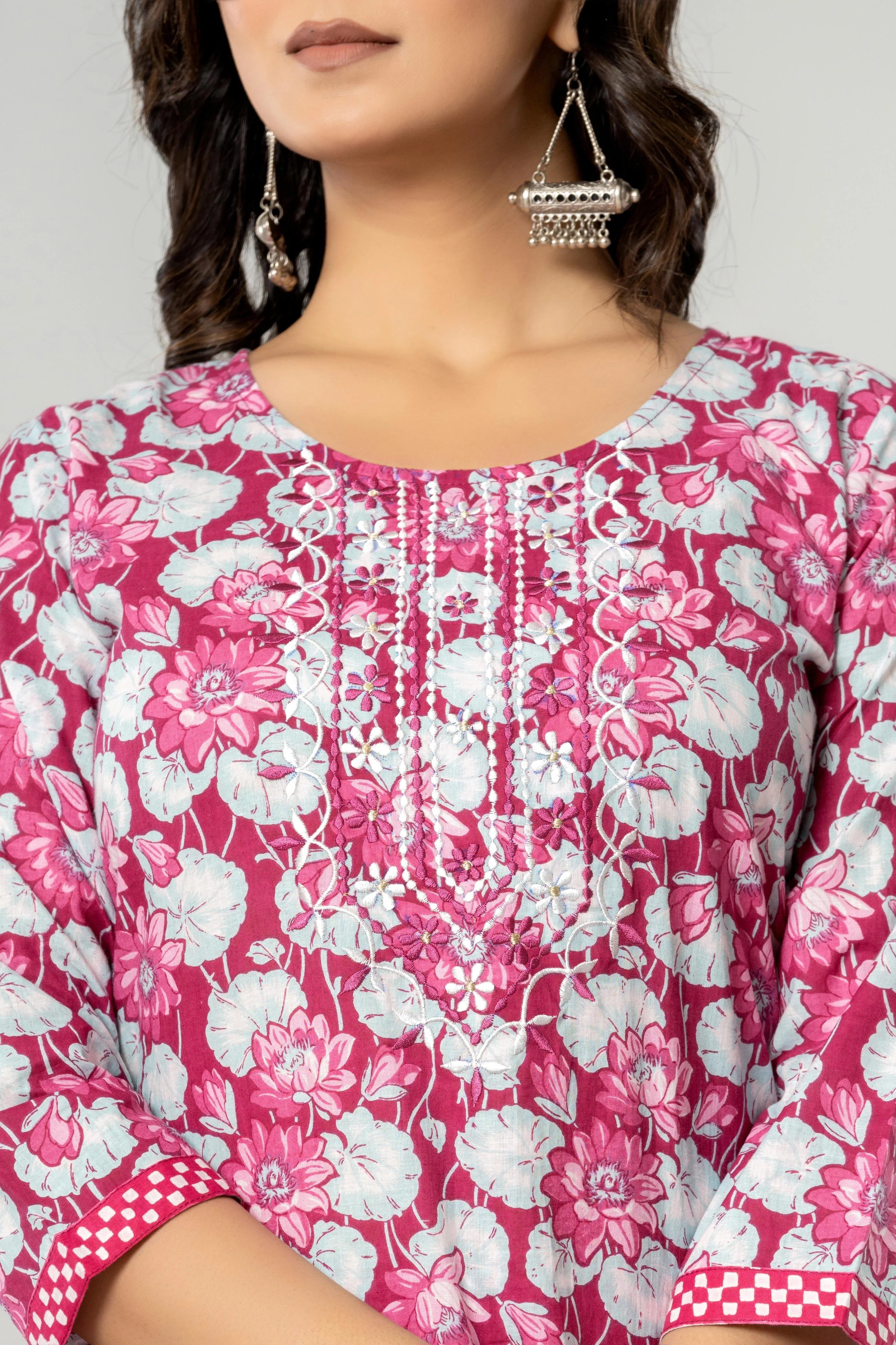 Latest Printed Pure Cotton Straight Kurti Pant Dupatta Set