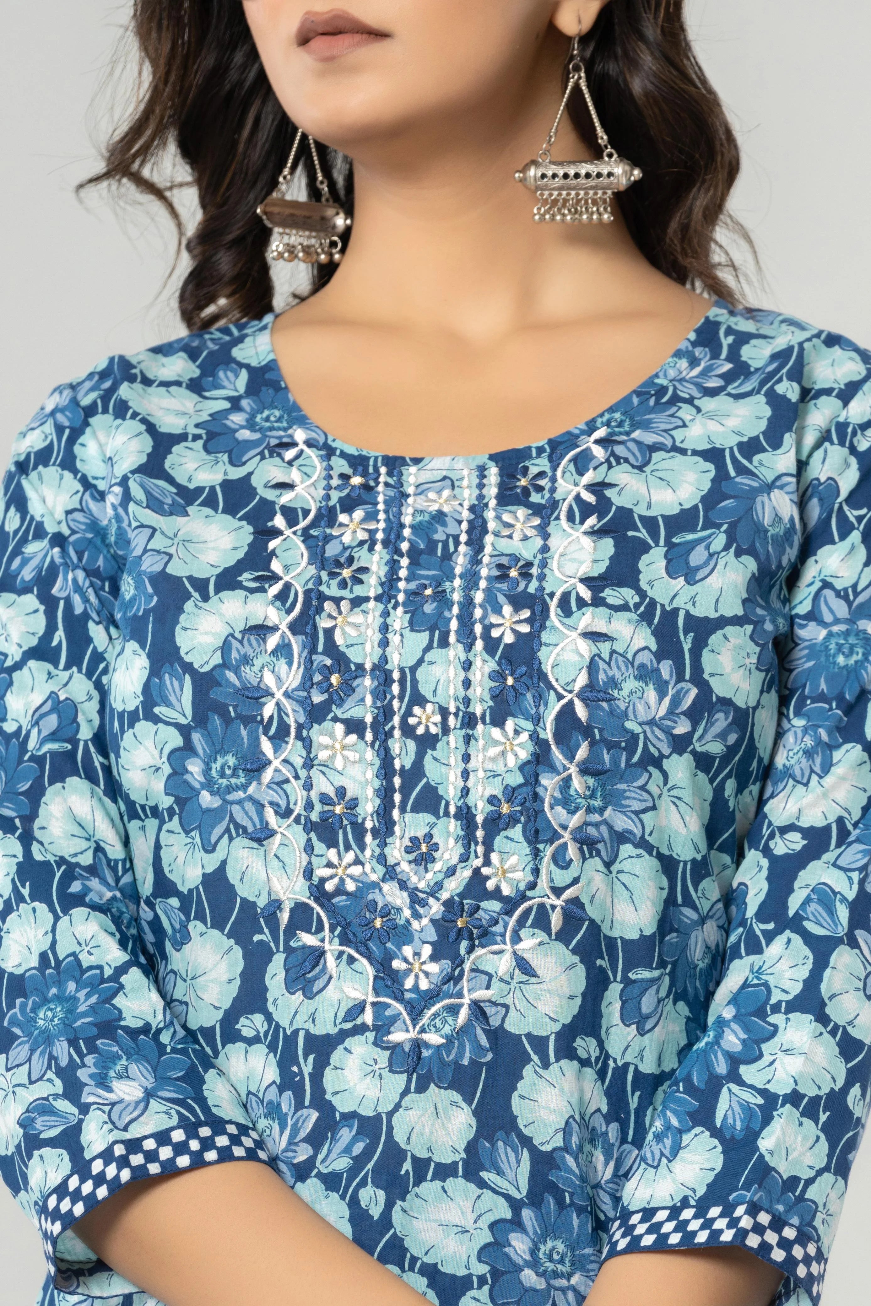 Latest Printed Pure Cotton Straight Kurti Pant Dupatta Set