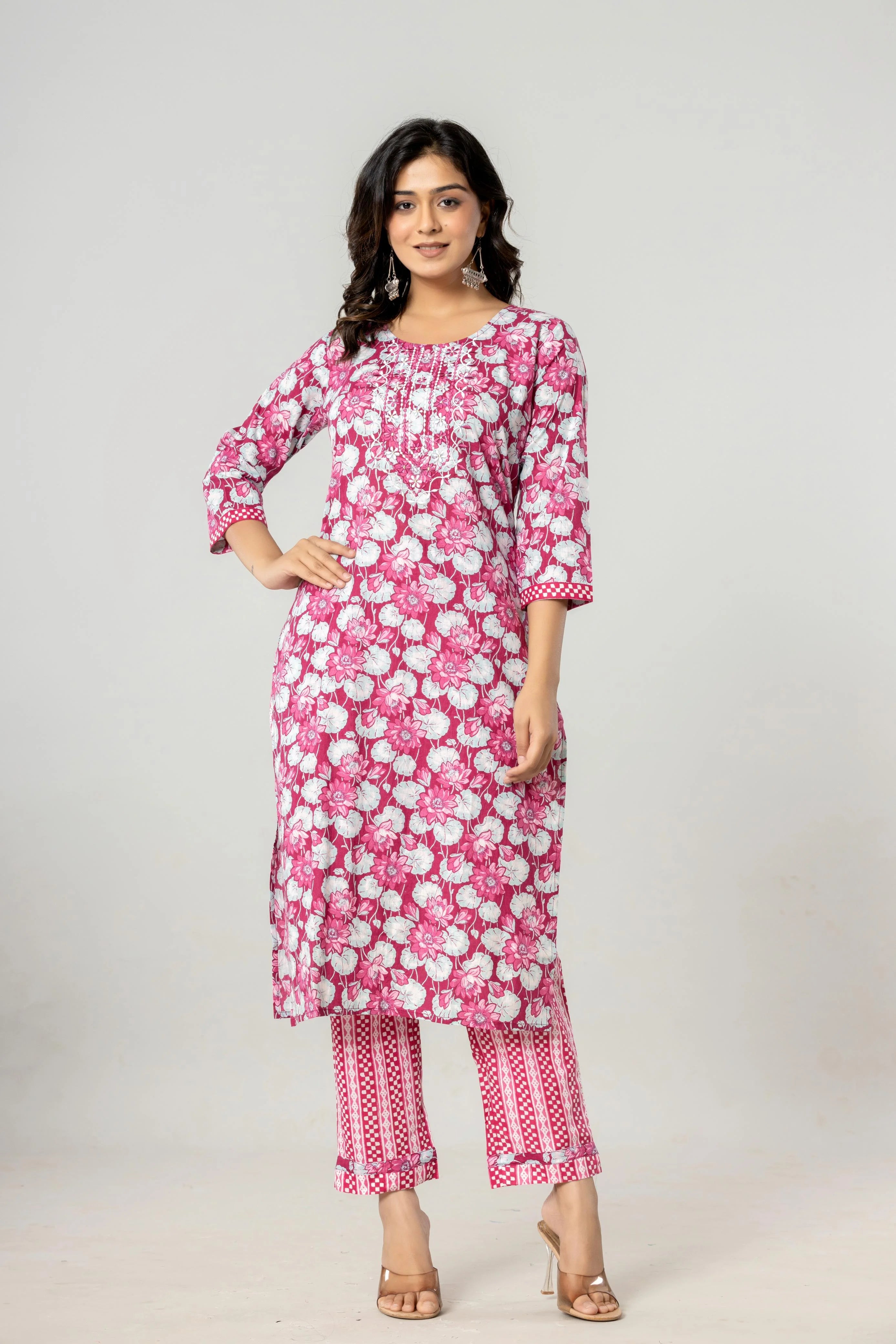 Latest Printed Pure Cotton Straight Kurti Pant Dupatta Set