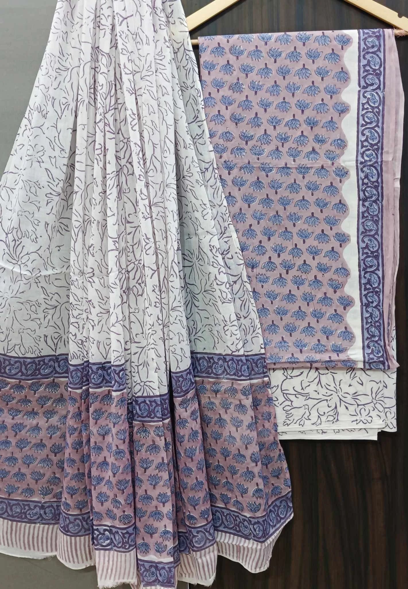 Printed Unstitched Cotton Salwar Suit With Mulmul Dupatta