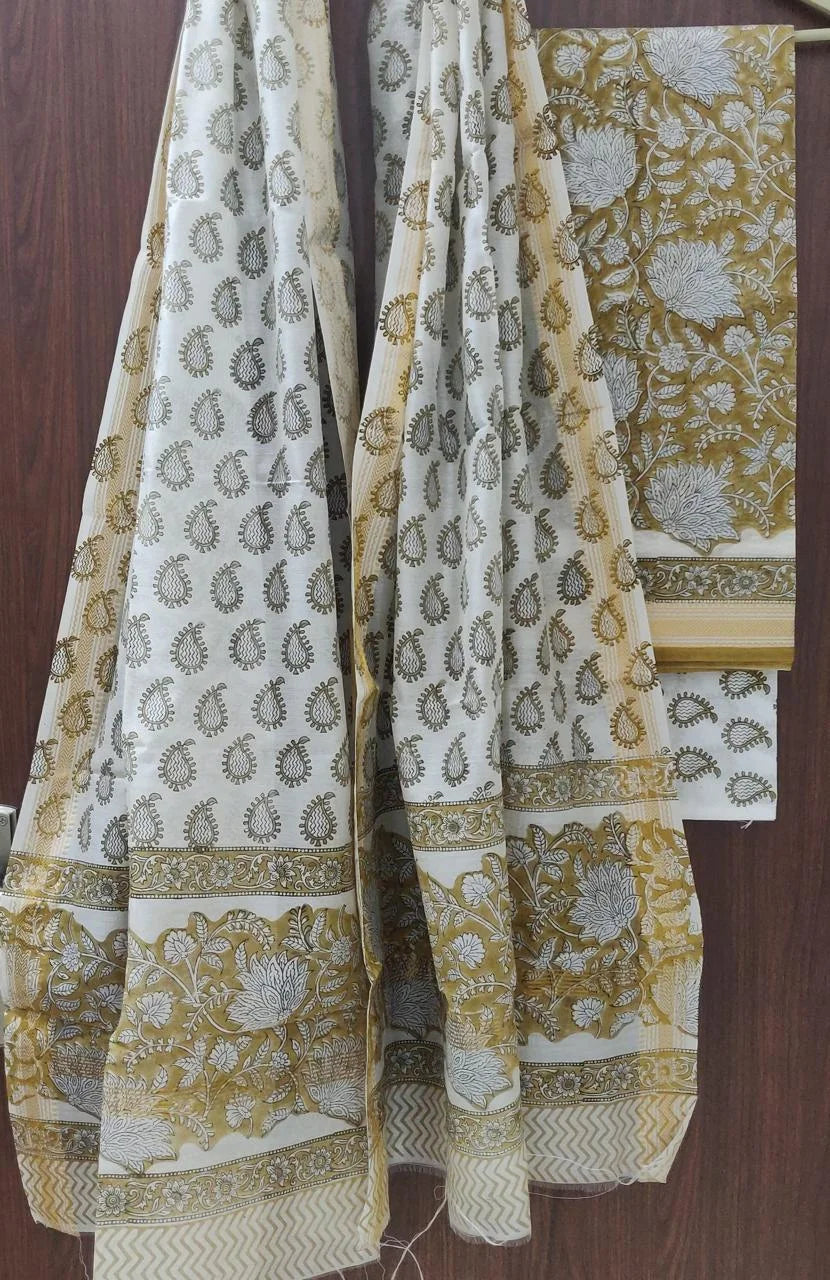 Handblock Printed Maheshwari Silk Salwar Suit Sets