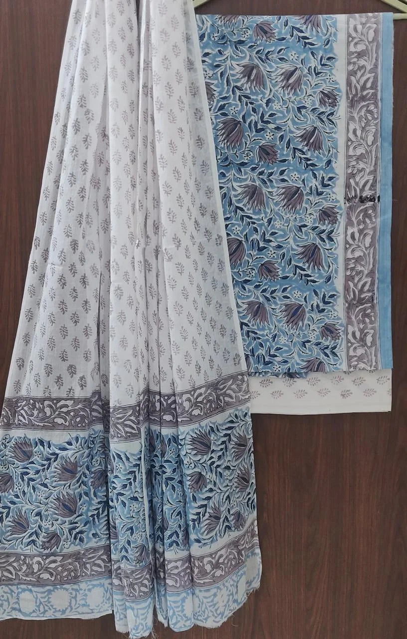 Printed Unstitched Cotton Salwar Suit With Mulmul Dupatta