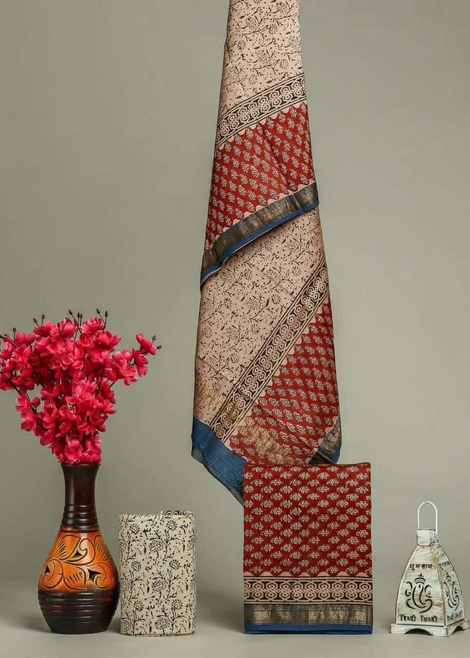 Handblock Printed Maheshwari Silk Salwar Suit Sets