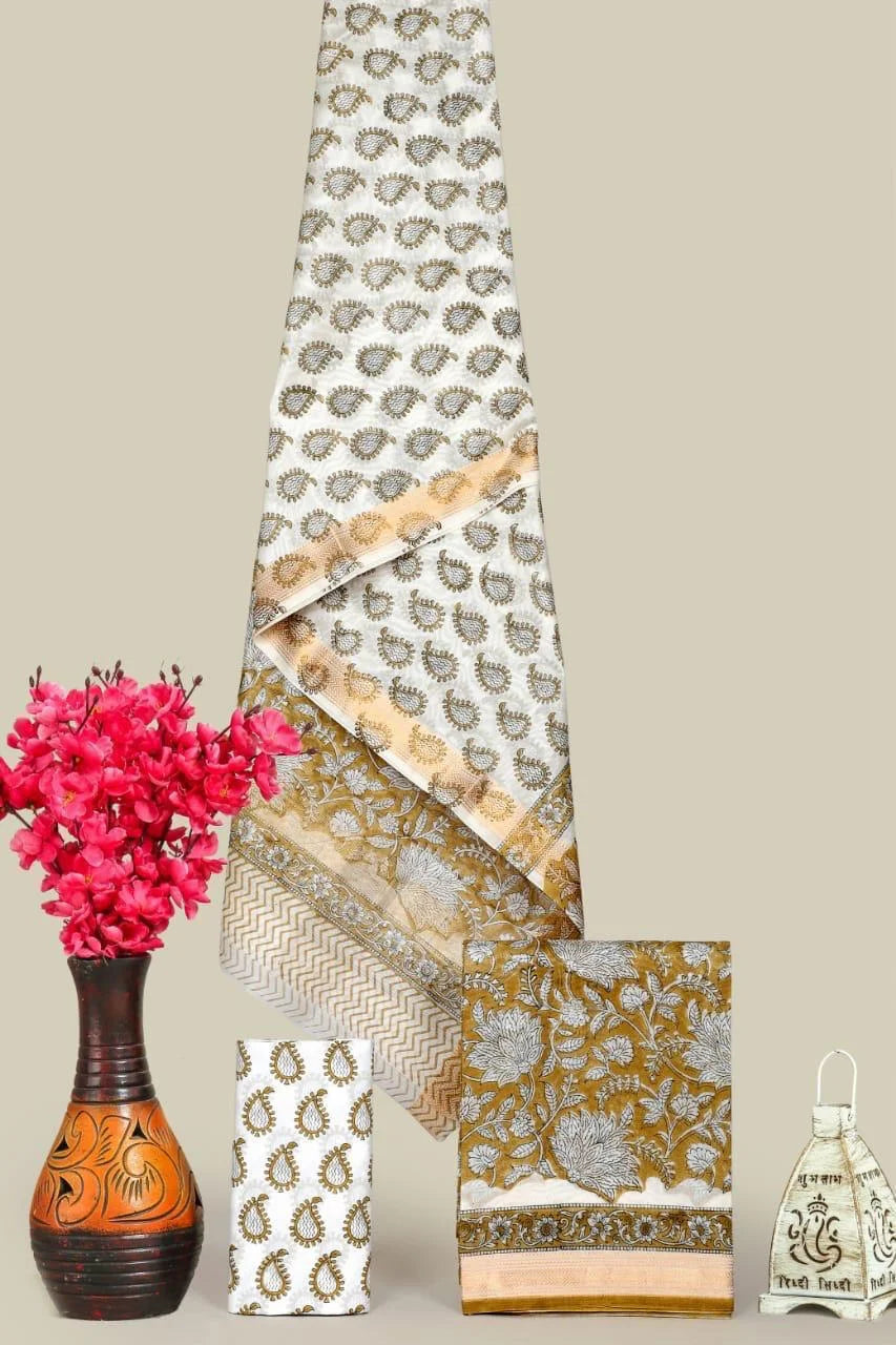 Handblock Printed Maheshwari Silk Salwar Suit Sets