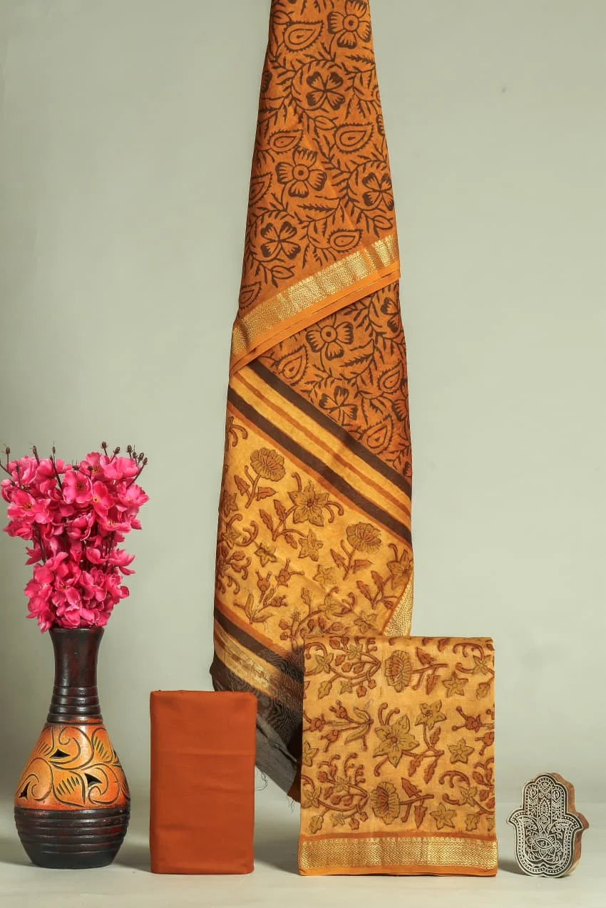 Handblock Printed Maheshwari Silk Salwar Suit Sets